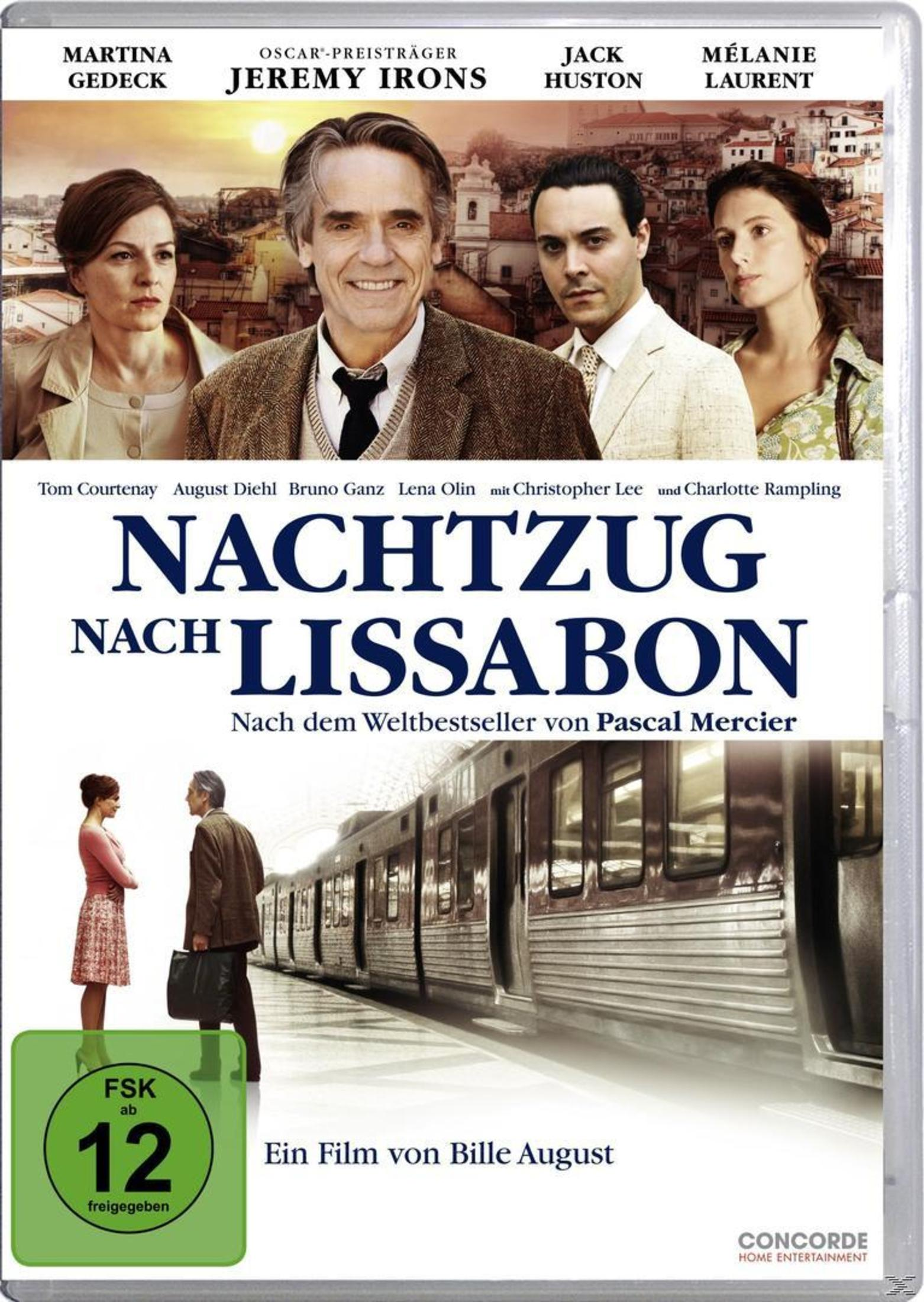 DVD-Cover von Nachtzug nach Lissabon mit vier Schauspielern und einer Zugszene.