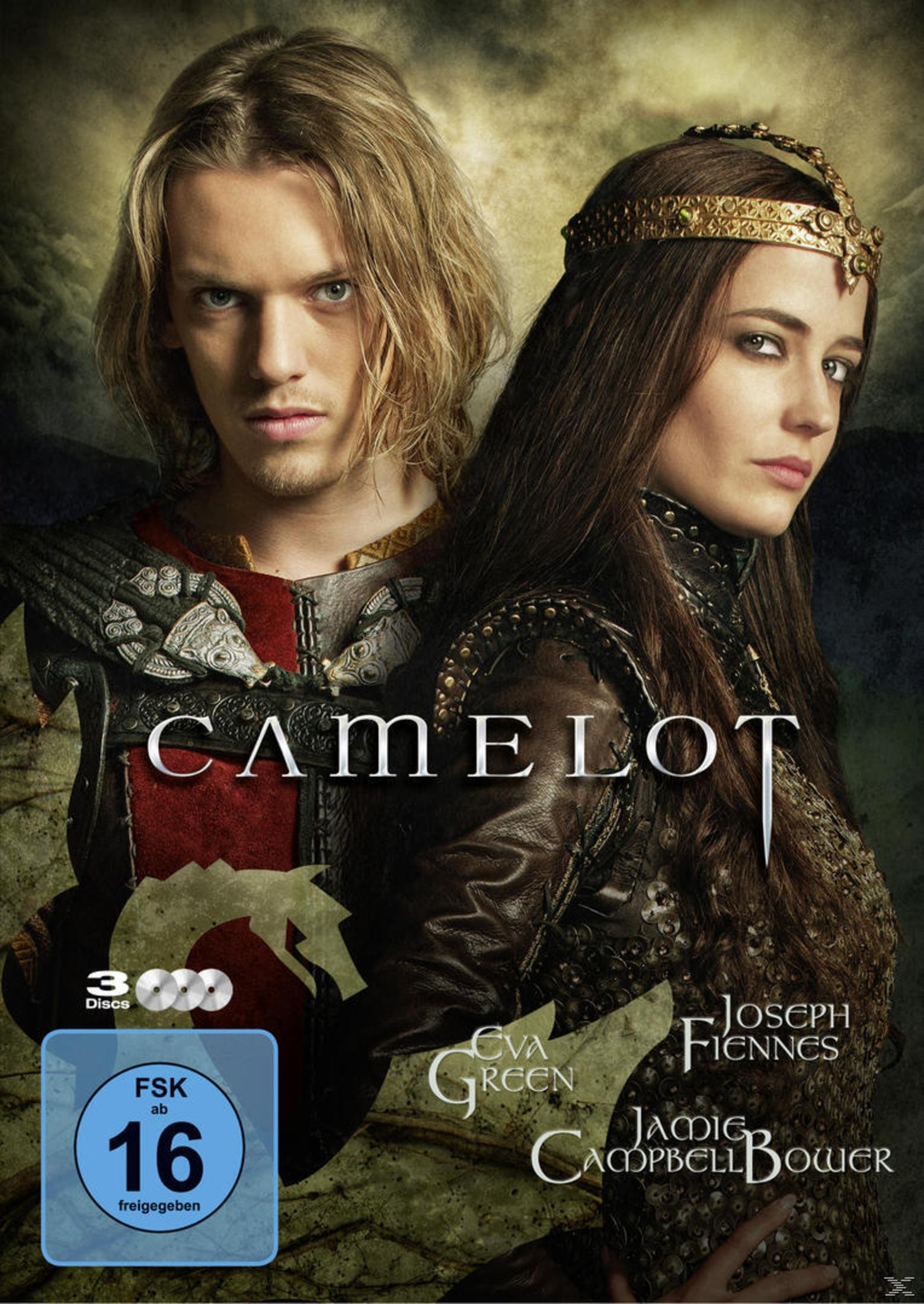DVD-Cover von Camelot mit Jamie Campbell Bower und Eva Green in mittelalterlicher Kleidung.