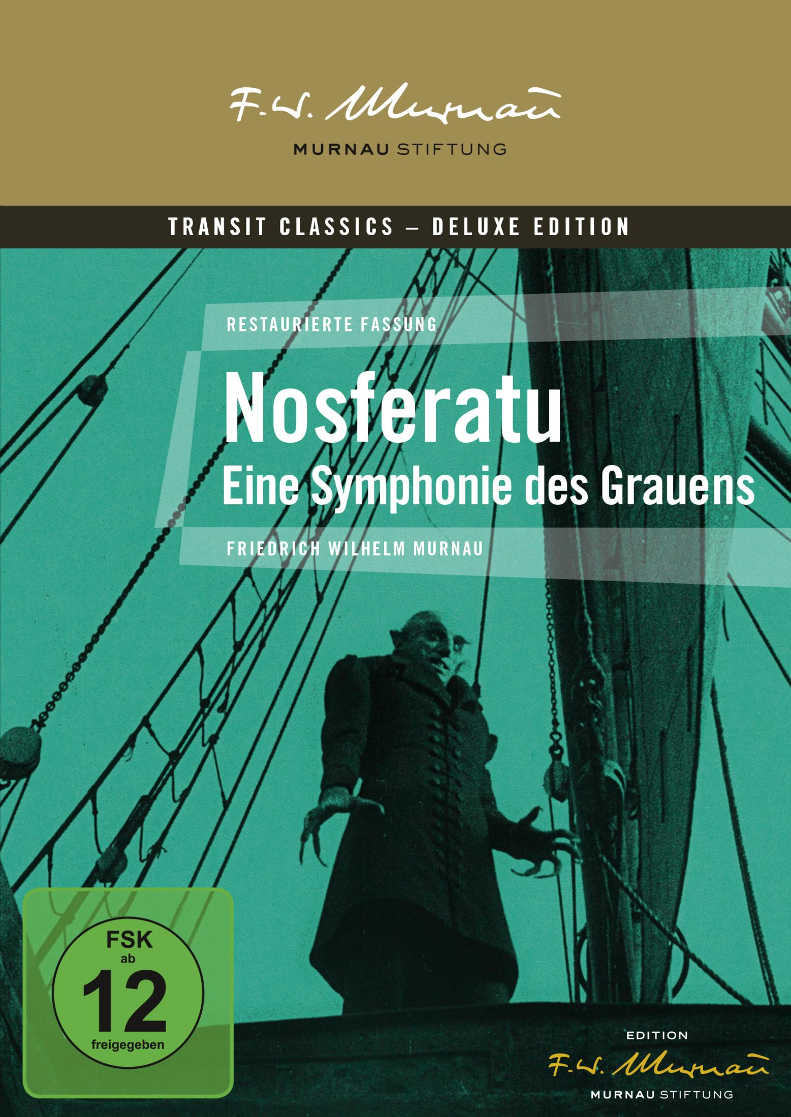 DVD-Cover von Nosferatu, zeigt die Vampirfigur vor Schiffsseilen in Grüntönen.