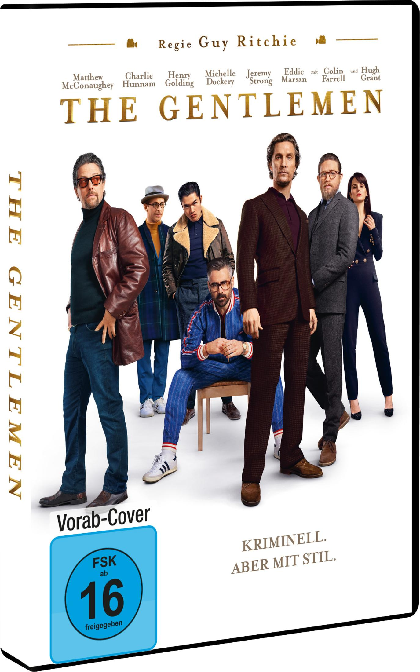 DVD-Cover des Films The Gentlemen mit der Besetzung vor weißem Hintergrund.
