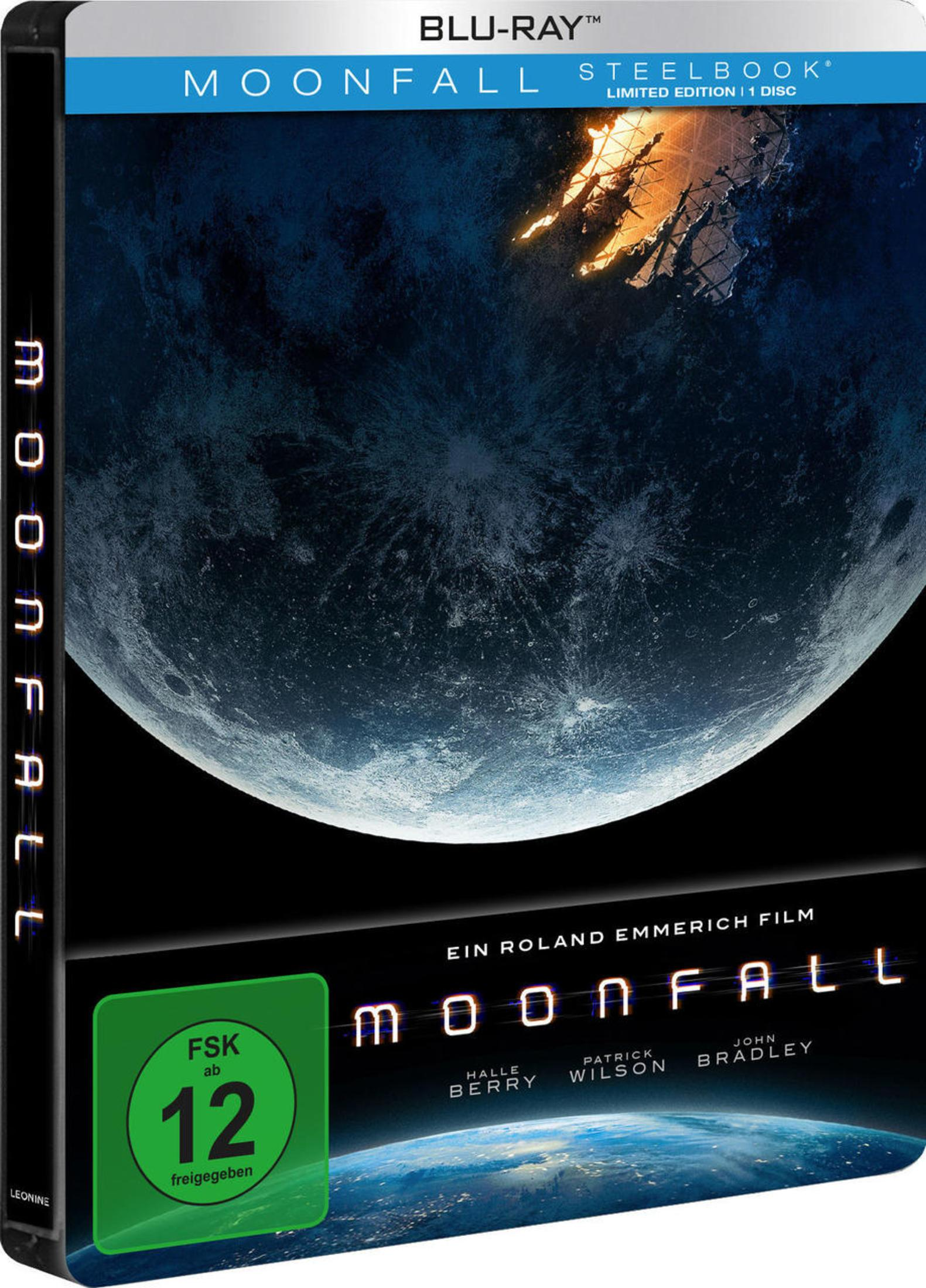 Blu-Ray-Stahlbuchhülle für Moonfall mit zerfallendem Mond und Erde.