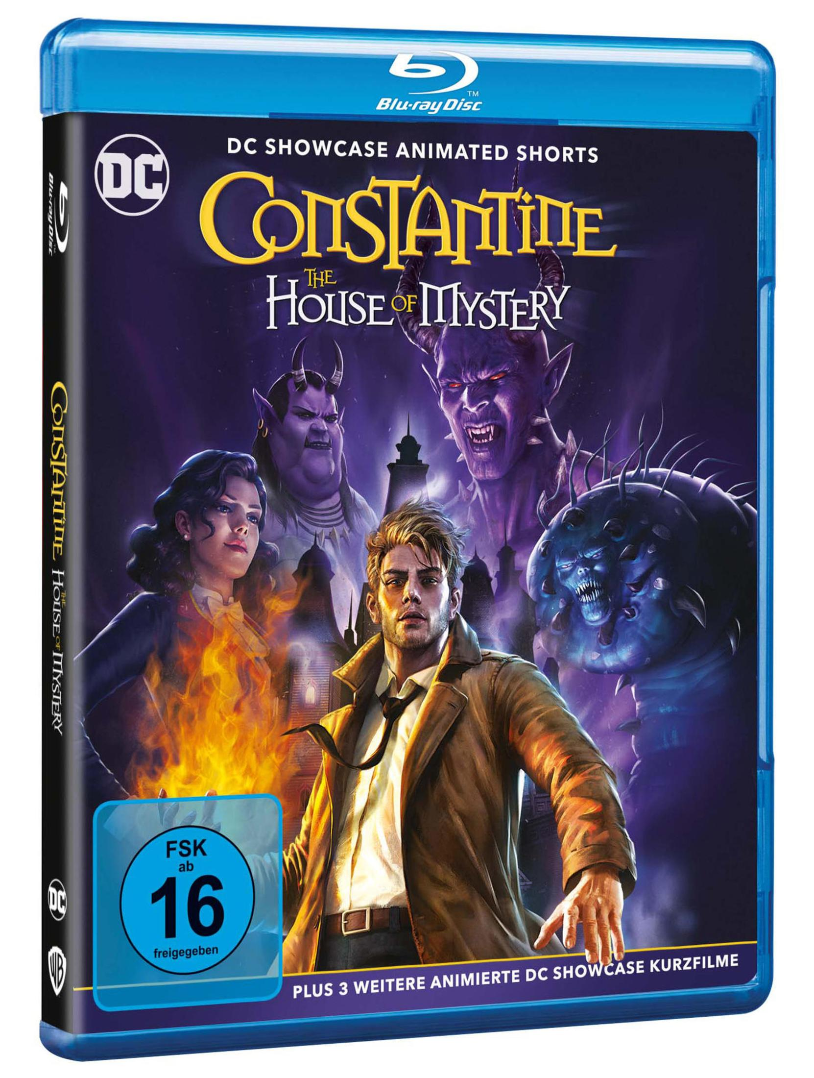 Blu-ray-Hülle von Constantine: The House of Mystery mit Constantine, Dämonen und dunklen Fantasy-Elementen.