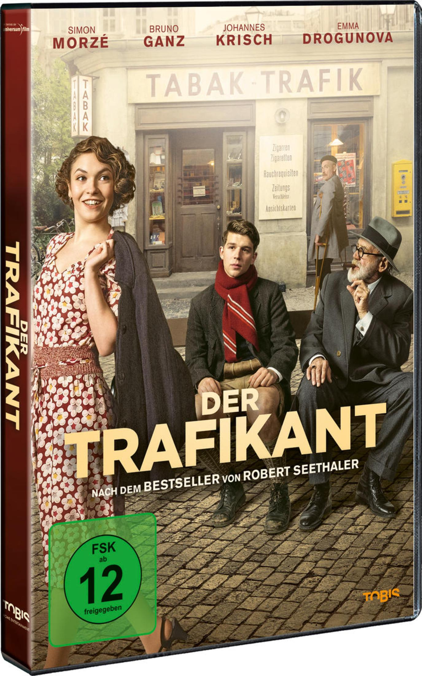 DVD-Cover von Der Trafikant mit vier Personen vor einem Tabakladen auf Kopfsteinpflaster.