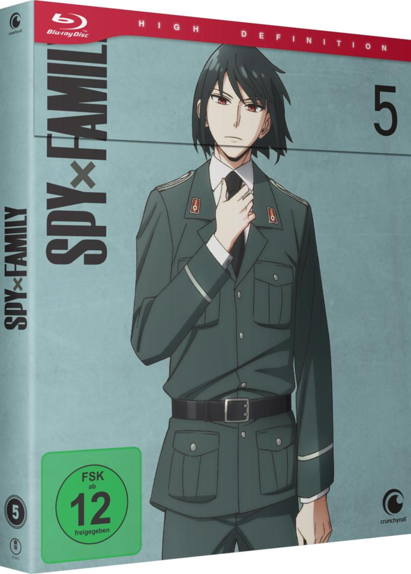 Boîtier Blu-ray de Spy x Family. Il montre un homme en uniforme militaire vert sur fond gris.