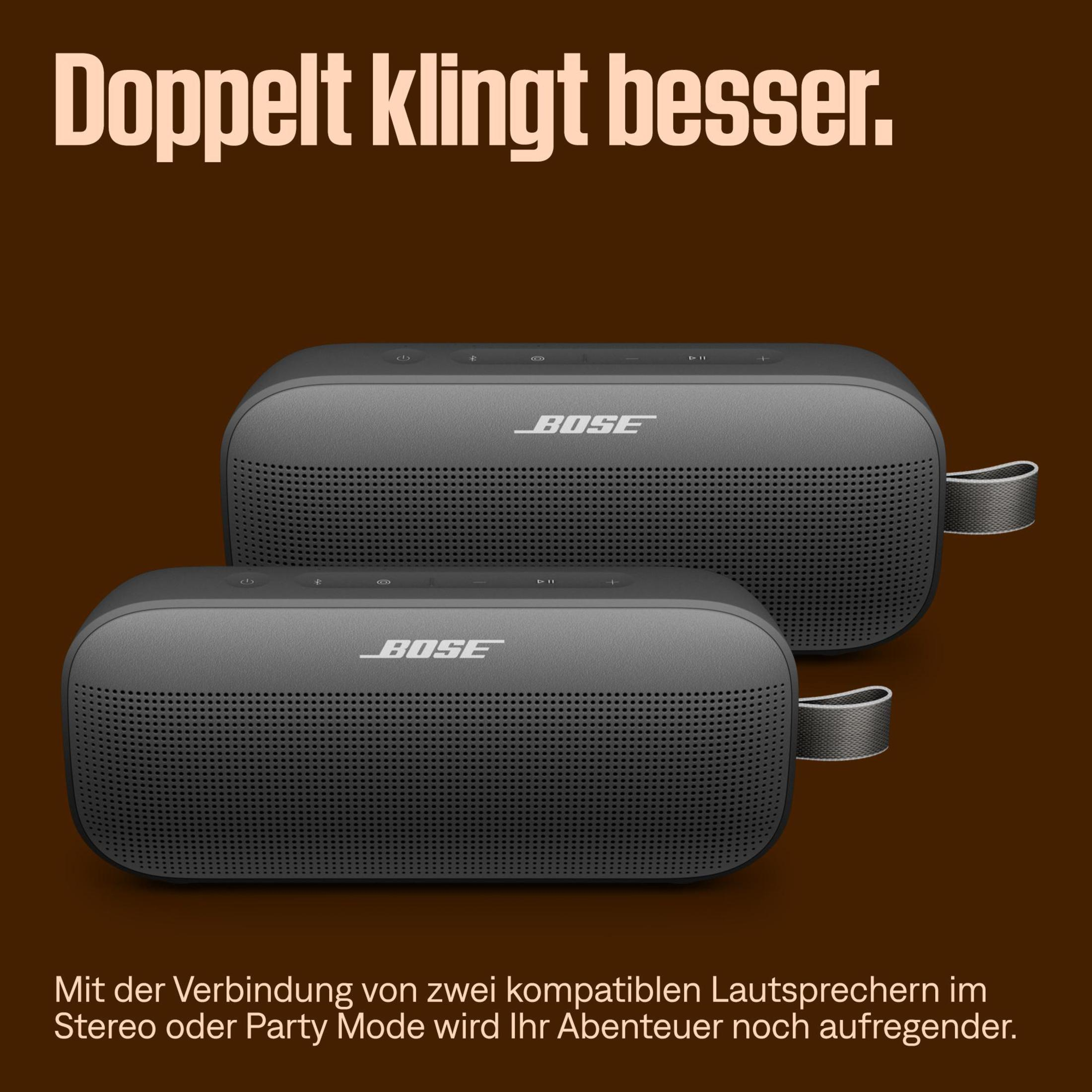 Deux enceintes Bose. Le texte dit 'Le double sonne mieux'.