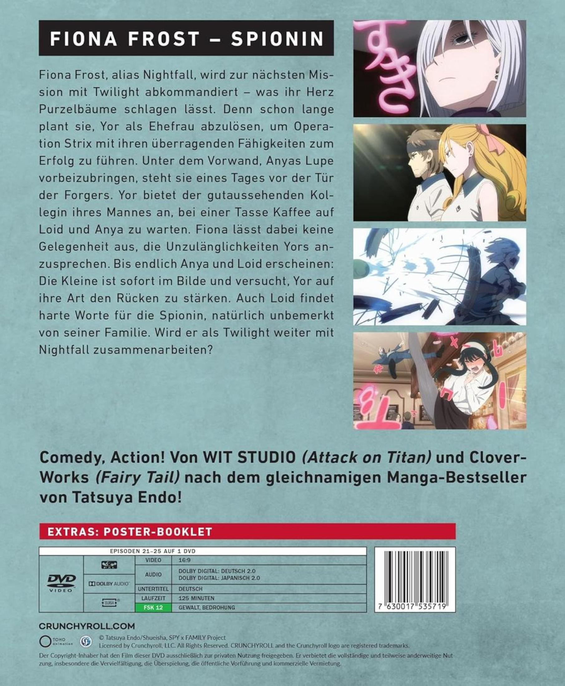 Dos du DVD : Texte et images sur un anime Spy x Family. Personnages, texte et un logo.