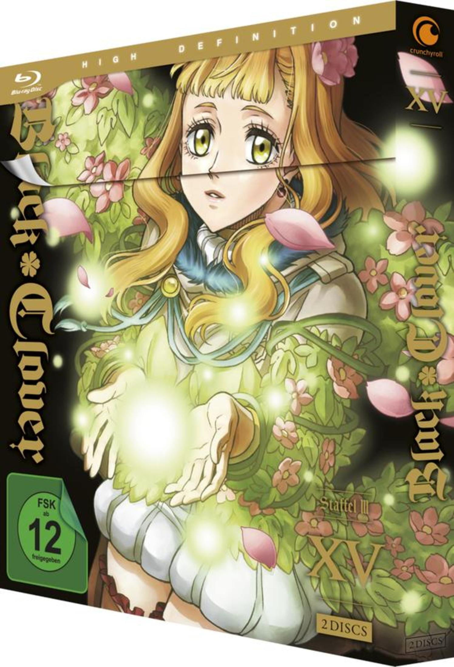 Anime-Box-Set. Blonde Mädchen auf dem Cover, hält Licht, mit Blumen und Text auf Deutsch.