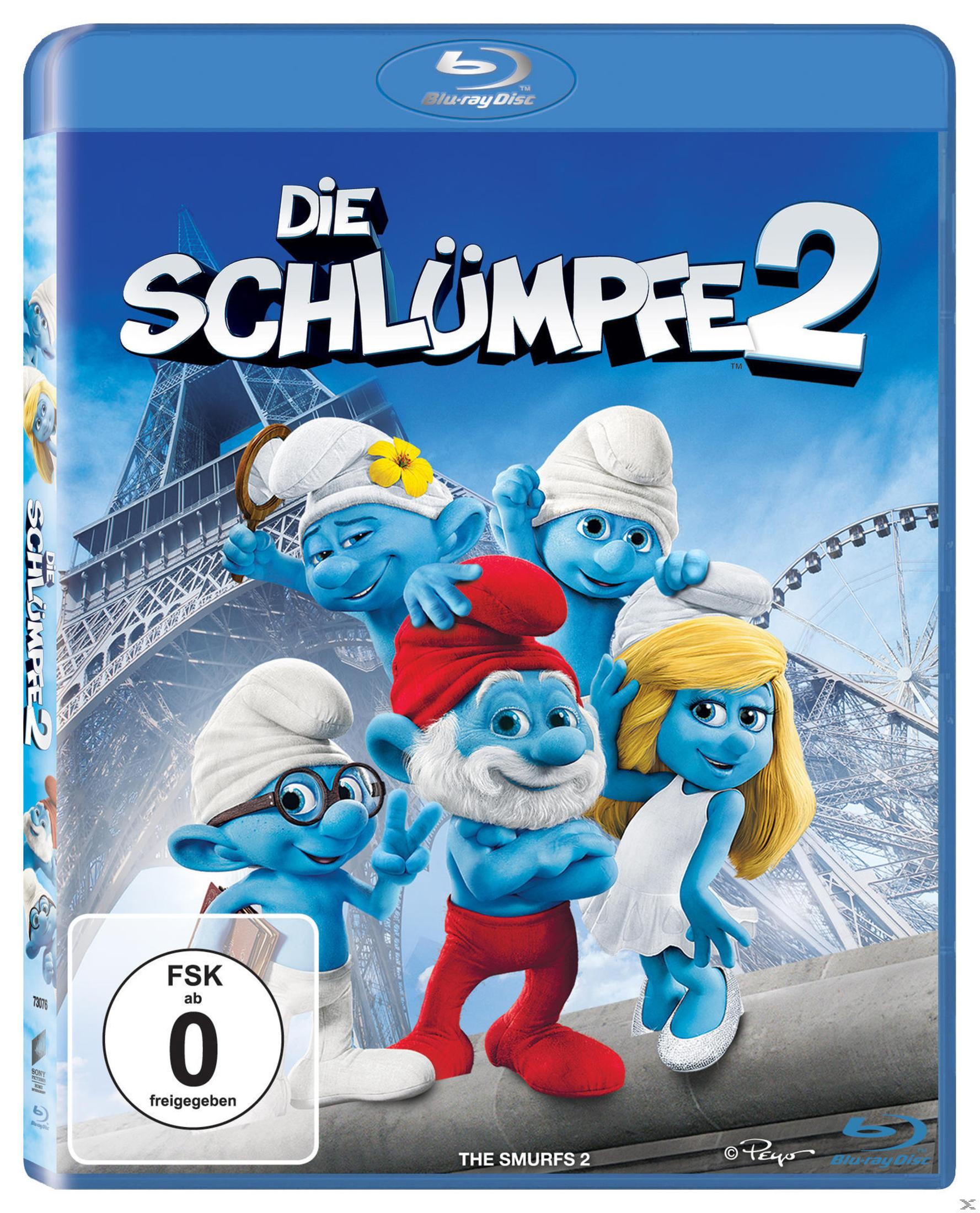 Filmcover: Schlümpfe. Blaue Zeichentrickfiguren. Titel: Die Schlümpfe 2. Die Schlümpfe 2.