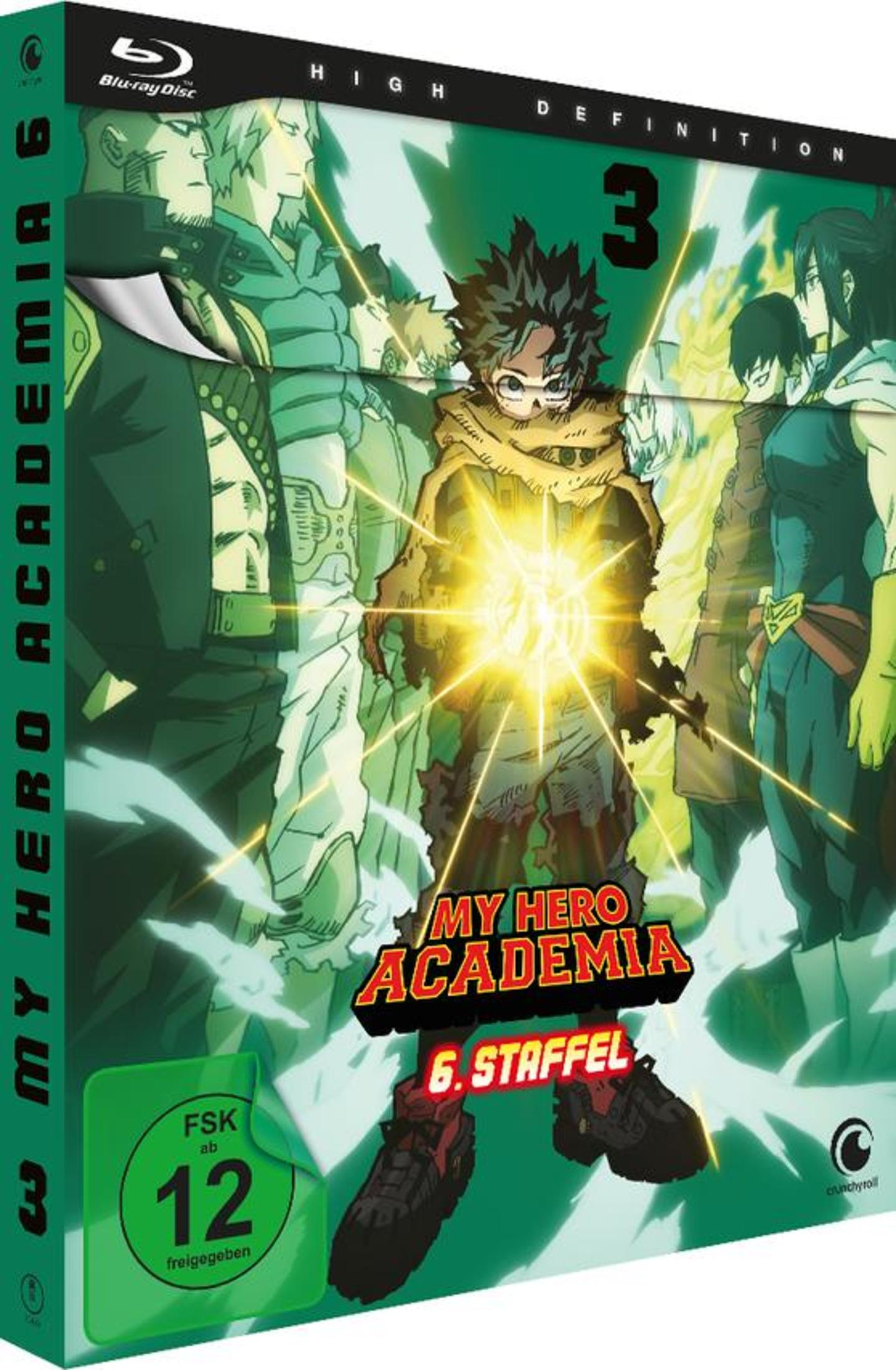 My Hero Academia DVD-Cover. Eine Gruppe von Anime-Charakteren. Das Cover zeigt die Hauptfigur.