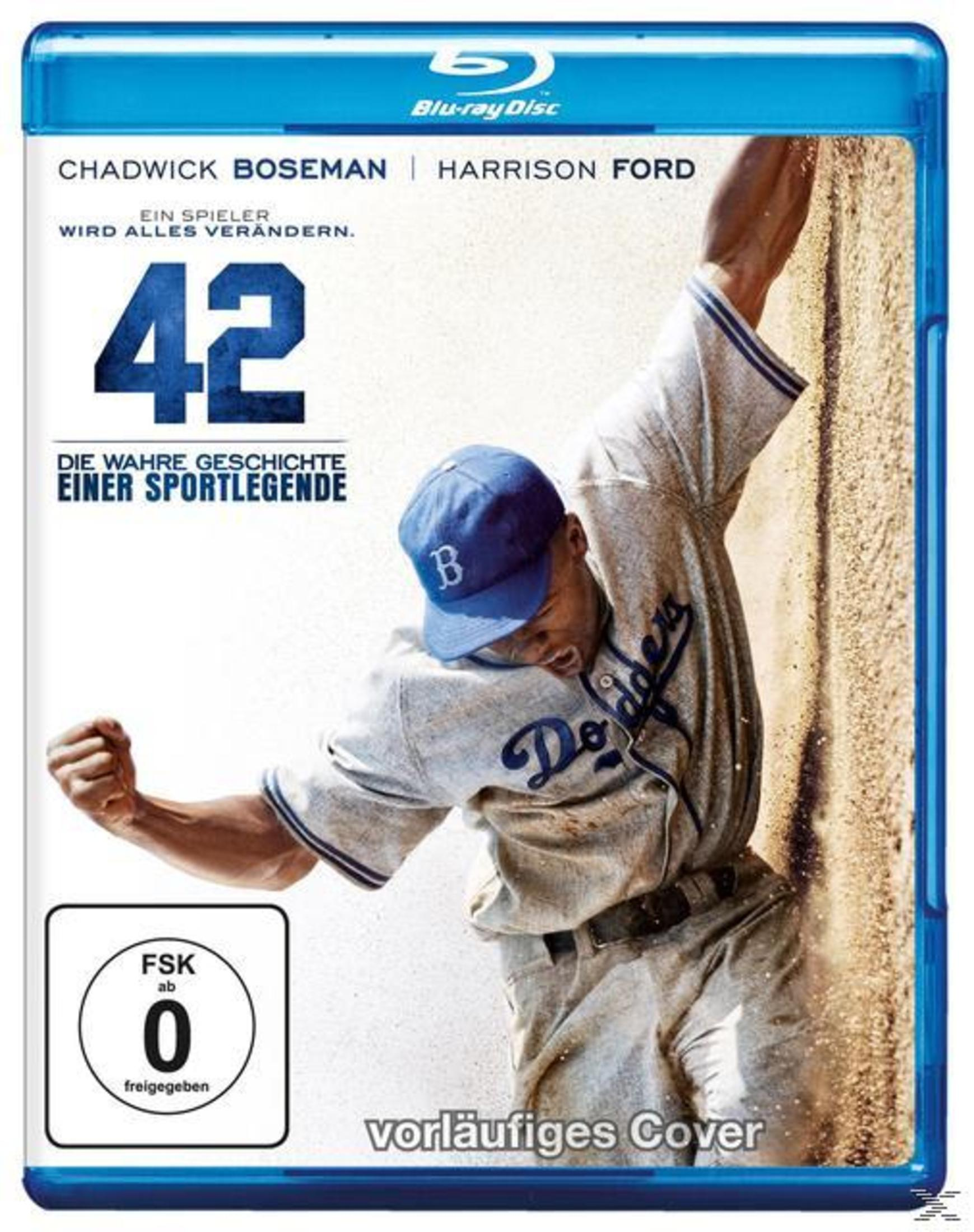Blu-ray-Disc-Cover des Films '42', mit einem Baseballspieler.
