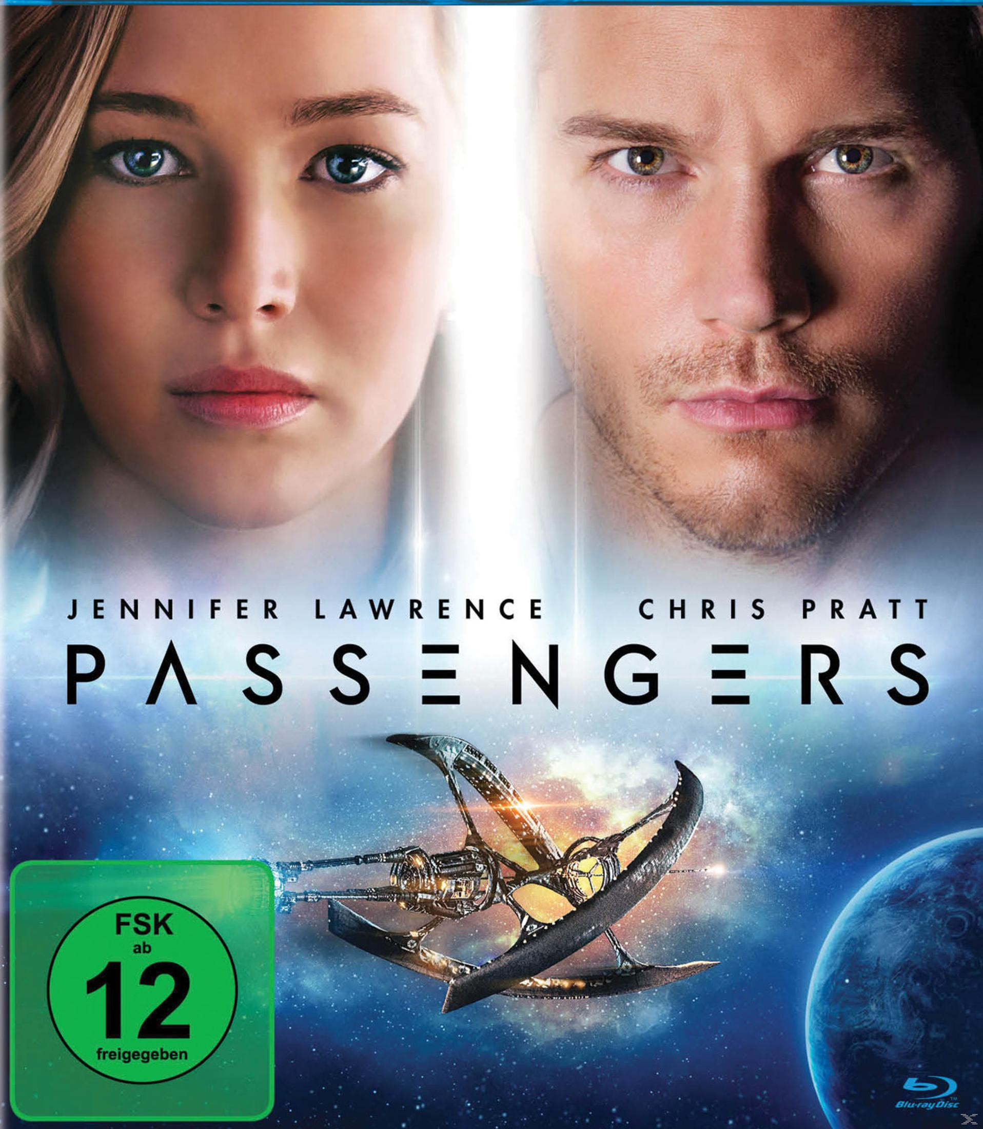 Copertina del DVD Passengers con Jennifer Lawrence e Chris Pratt. Titolo: 'Passengers'.
