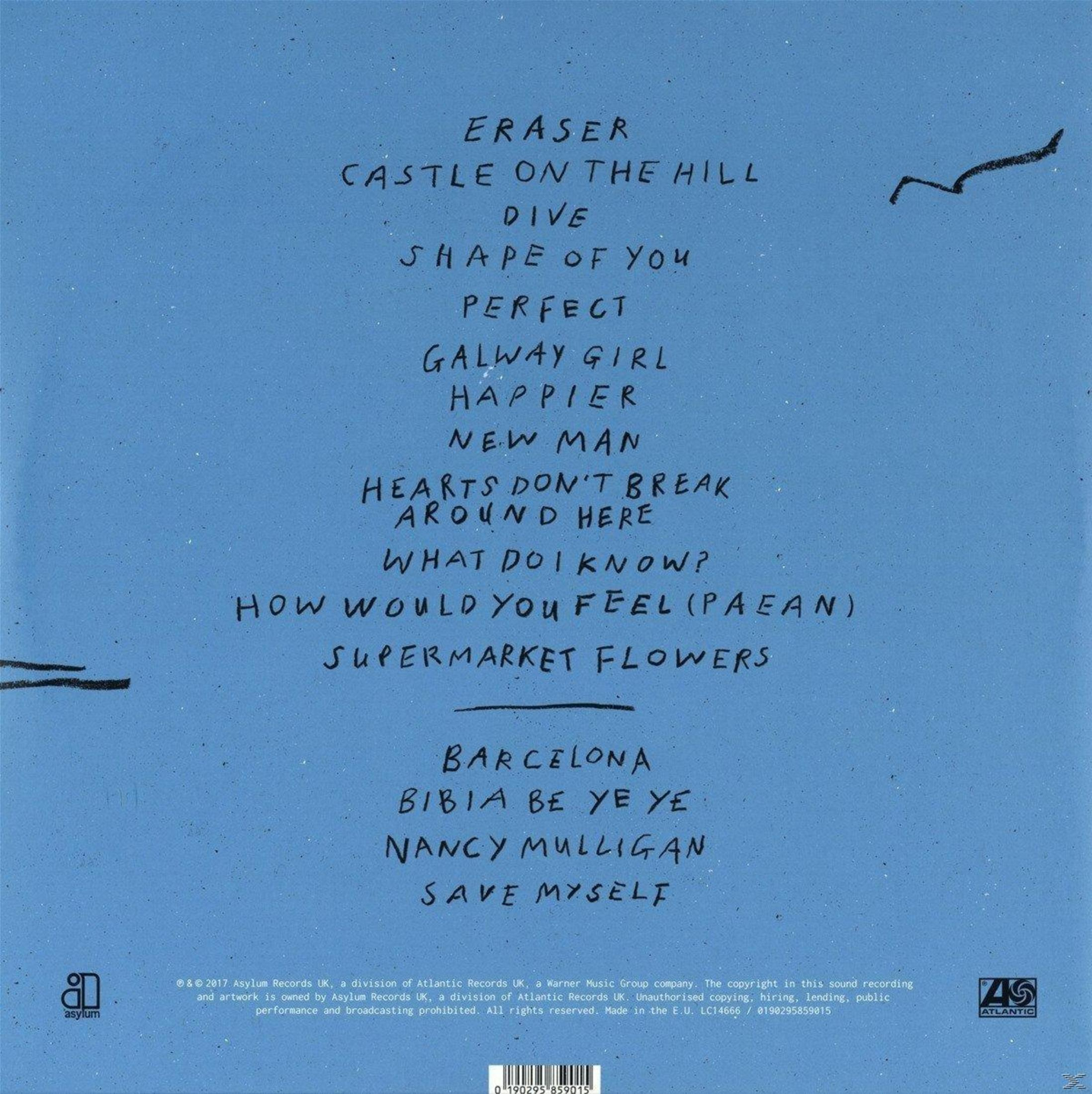 Pochette arrière de l'album avec des titres de chansons manuscrits sur fond bleu.