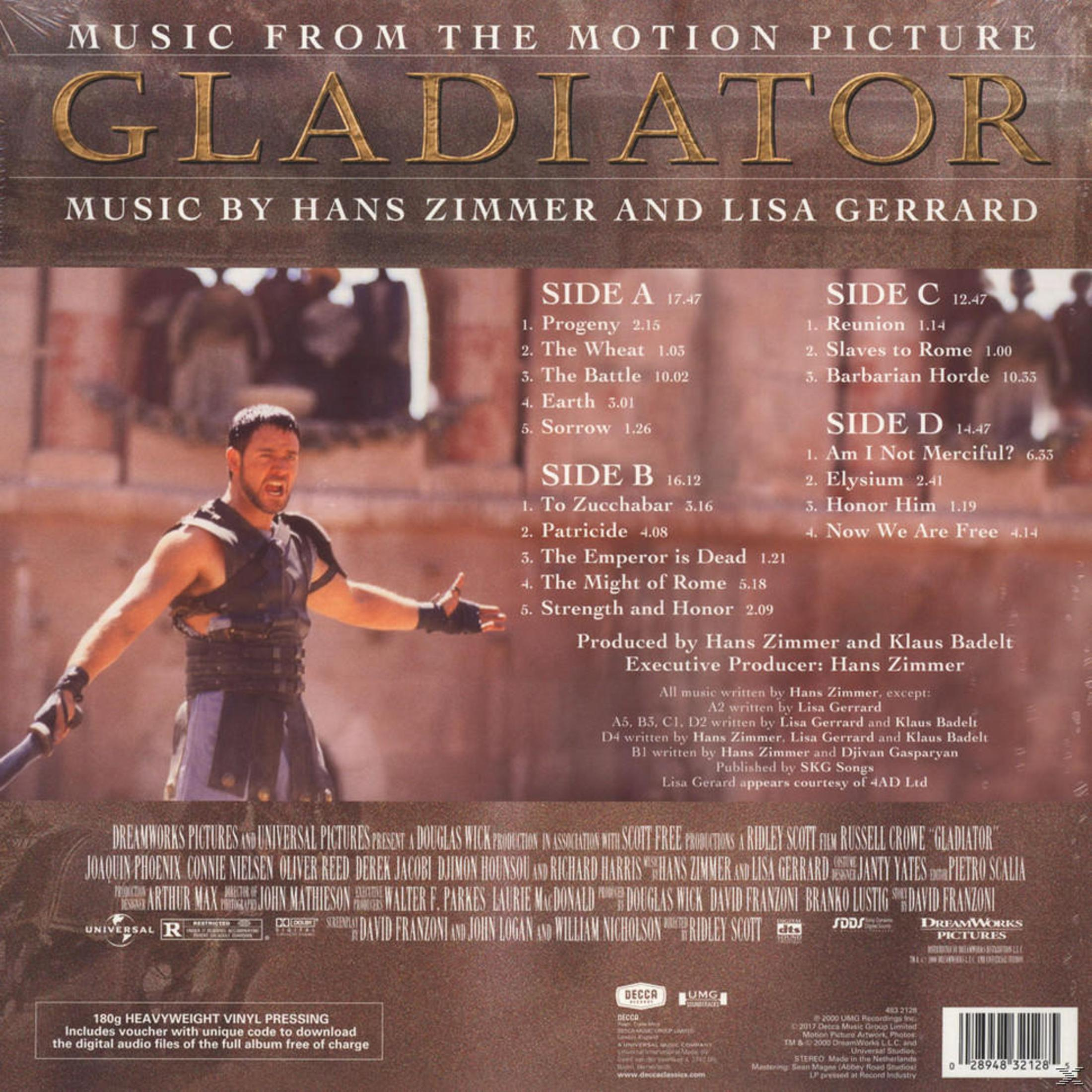 Albumhoes van de filmmuziek, met Russell Crowe en een lijst met nummers.