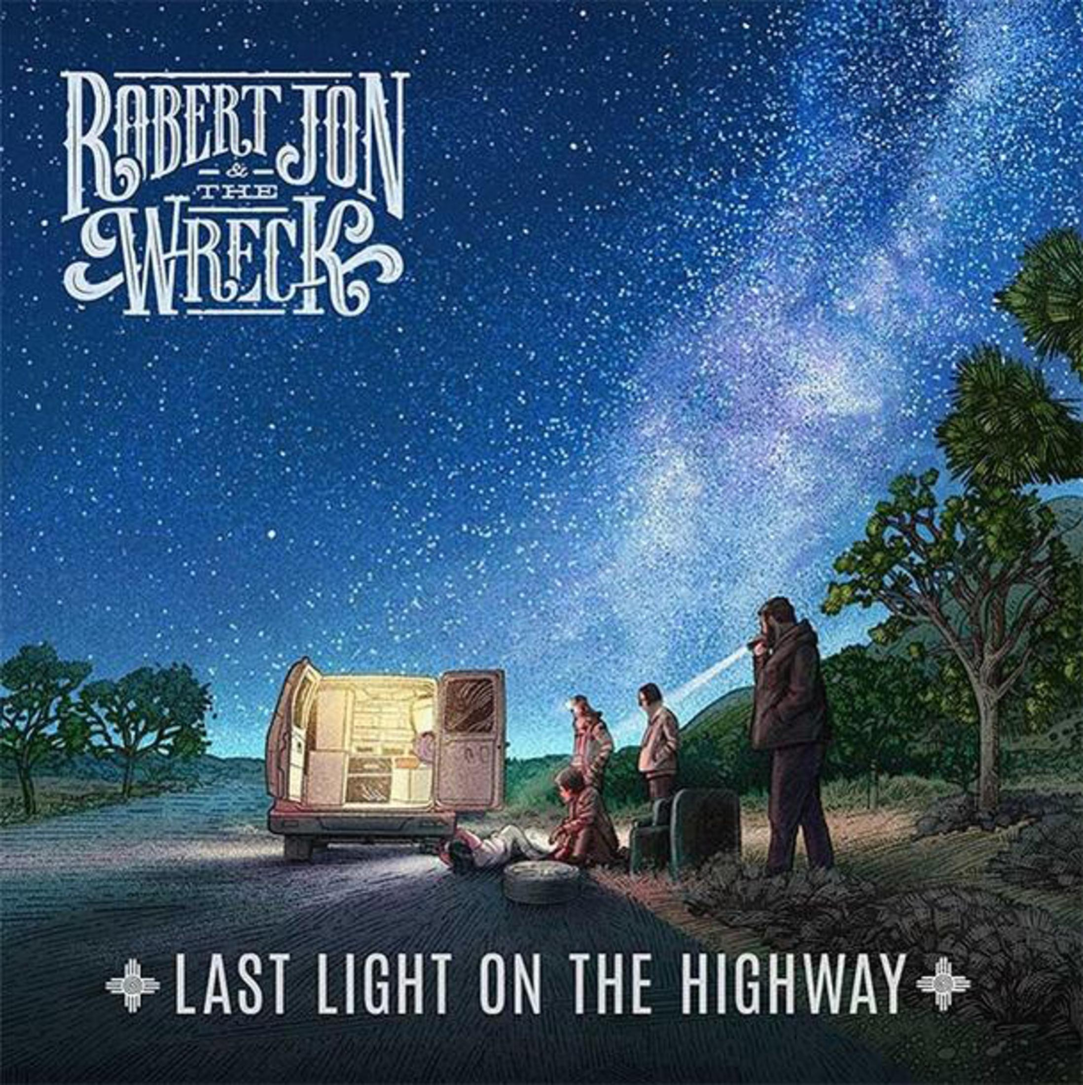 La pochette de l'album montre des gens autour d'une camionnette avec des lumières, sous un ciel étoilé et la route.