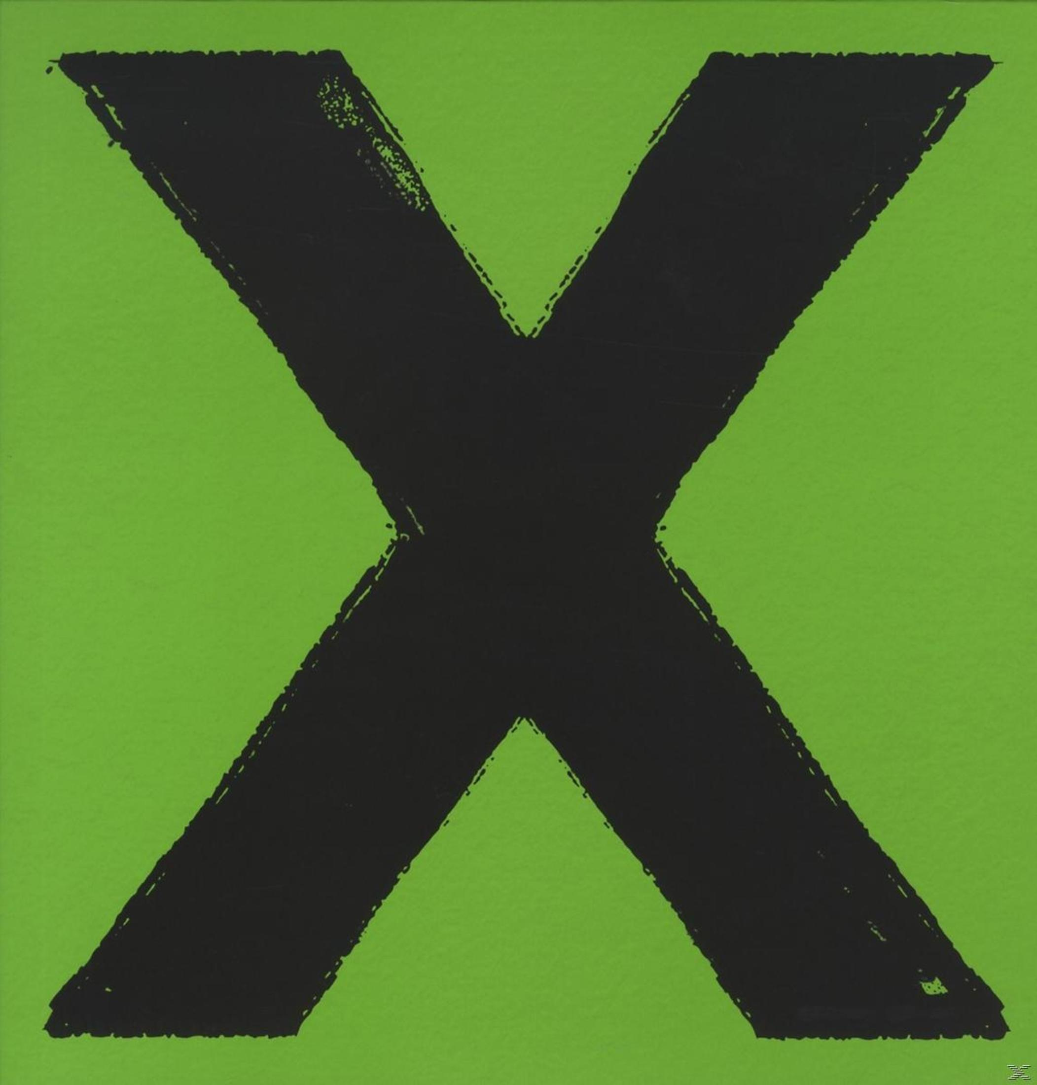 Copertina dell'album di Ed Sheeran. Una grande 'X' nera su sfondo verde. Design semplice e audace.
