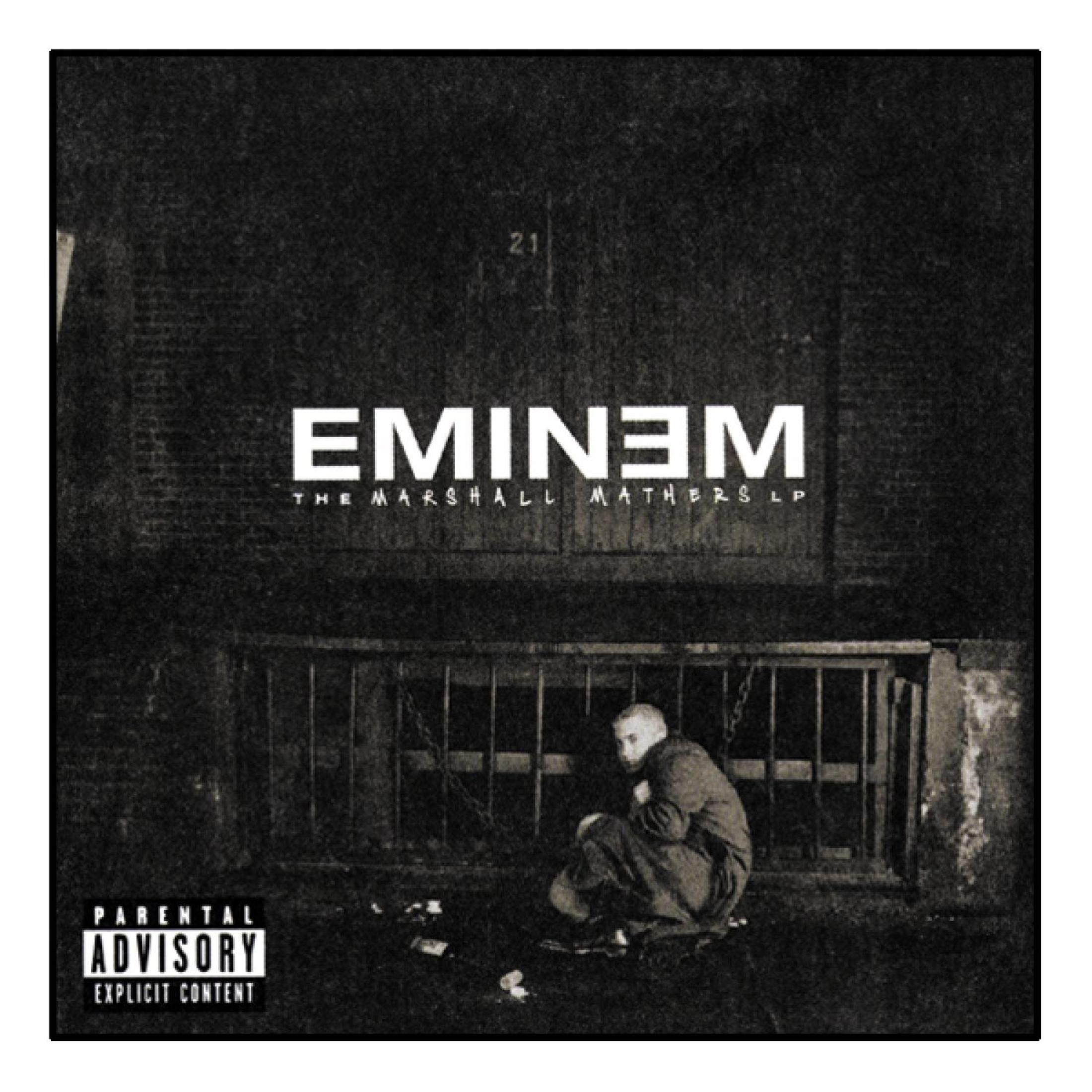 Albumhoes. Eminem zit in een donkere steeg. Het woord Eminem verschijnt. Parental Advisory.