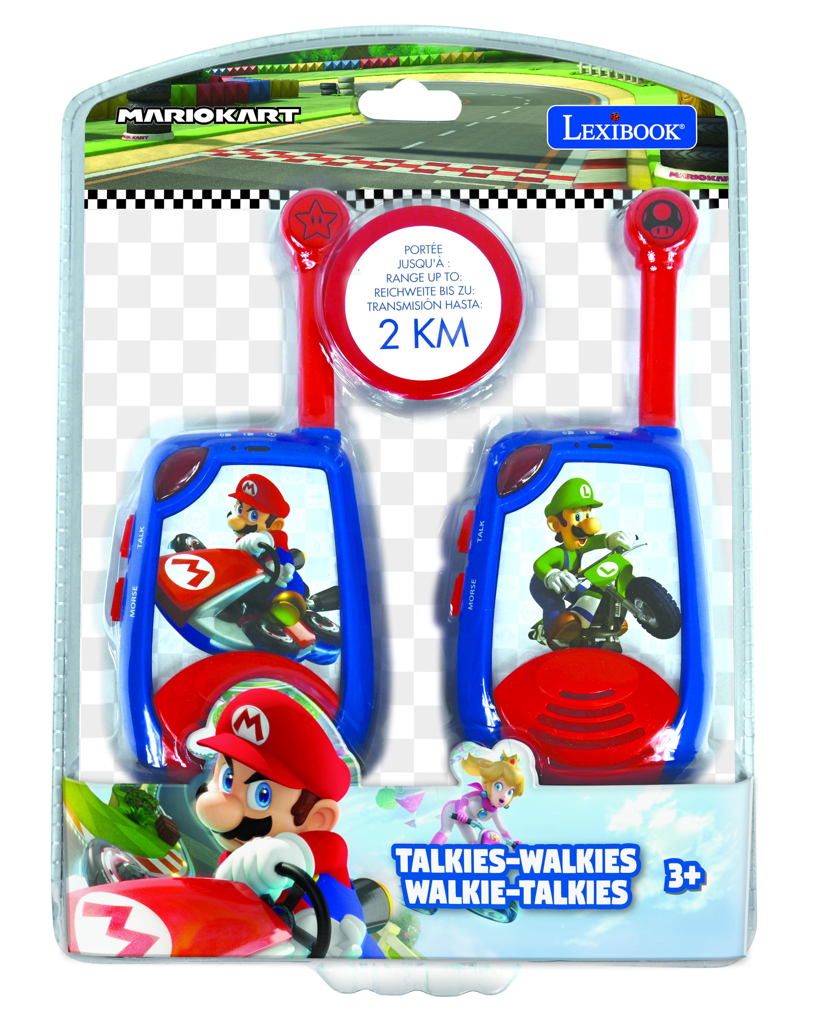 Paquete de walkie-talkies de Mario Kart. La caja tiene dos walkie-talkies con Mario y Luigi.