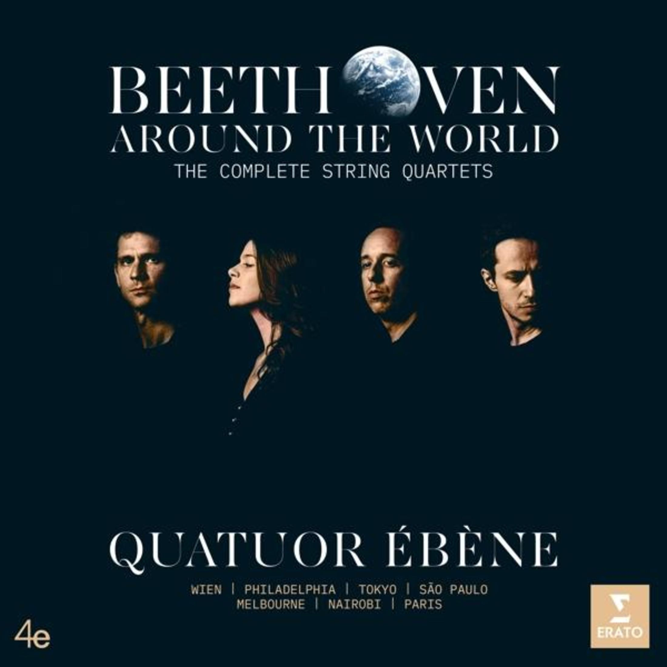 Copertina dell'album con quattro persone e il testo 'BEETHOVEN AROUND THE WORLD'. Include un globo.