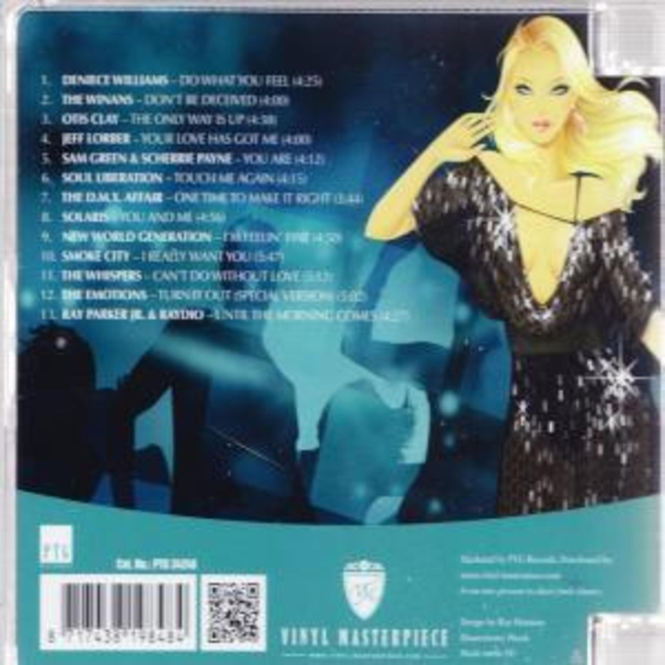 CD back cover with tracklist, a woman illustration, and album title: 'Vinyl Masterpiece'.