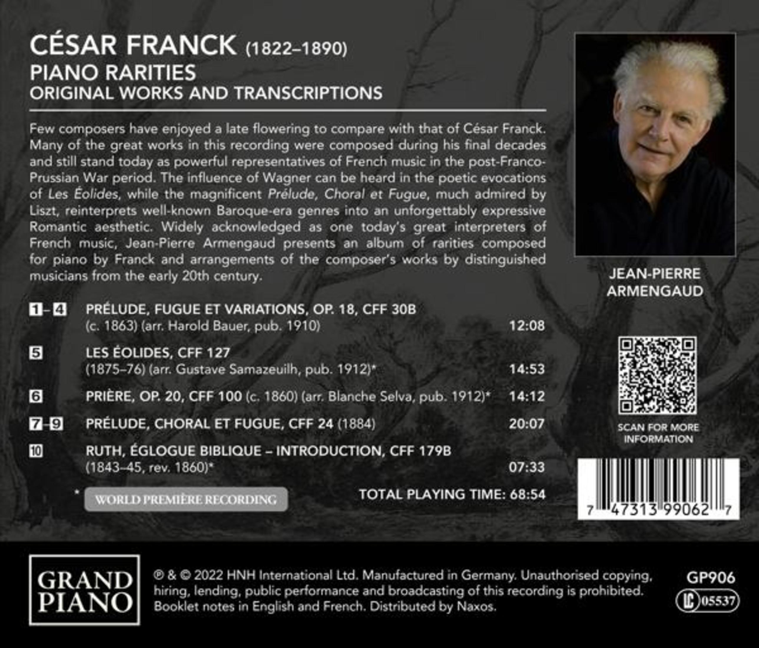 Album back cover. A man is on the right side. Tracklist and credits. Text in black and white.