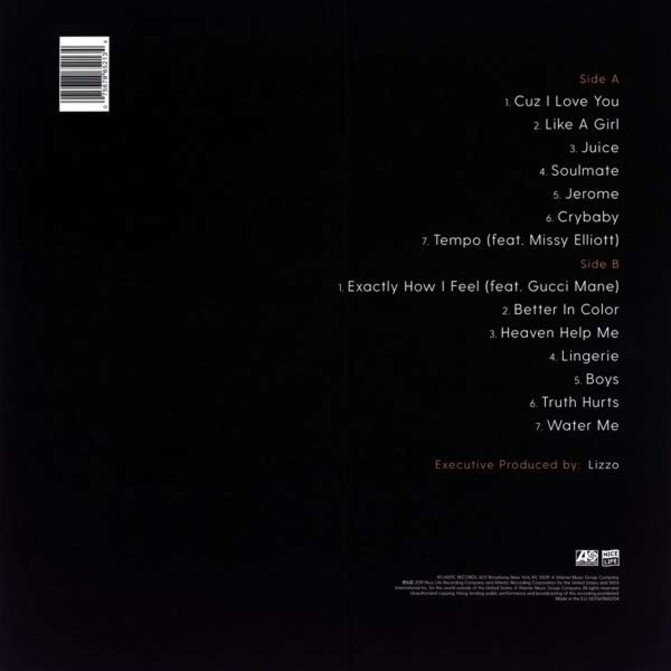 Dos de l'album avec titres de chansons et crédits sur fond noir.