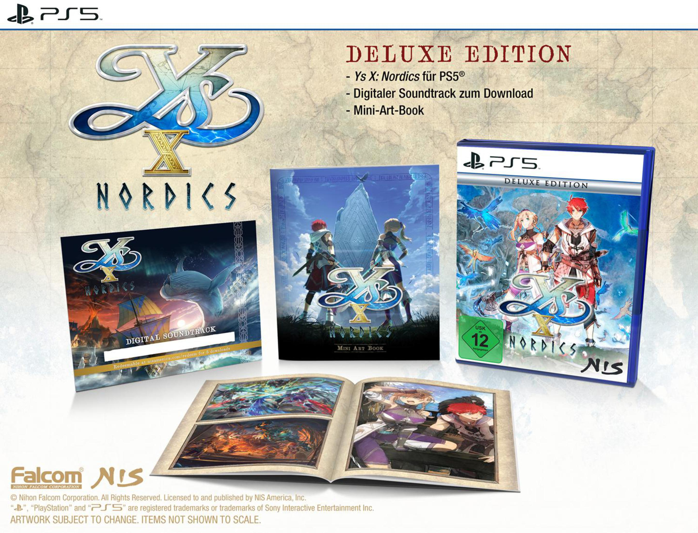 Ys X Nordics Deluxe Edition Spielbox, Mini-Artbook und Soundtrack-CD.