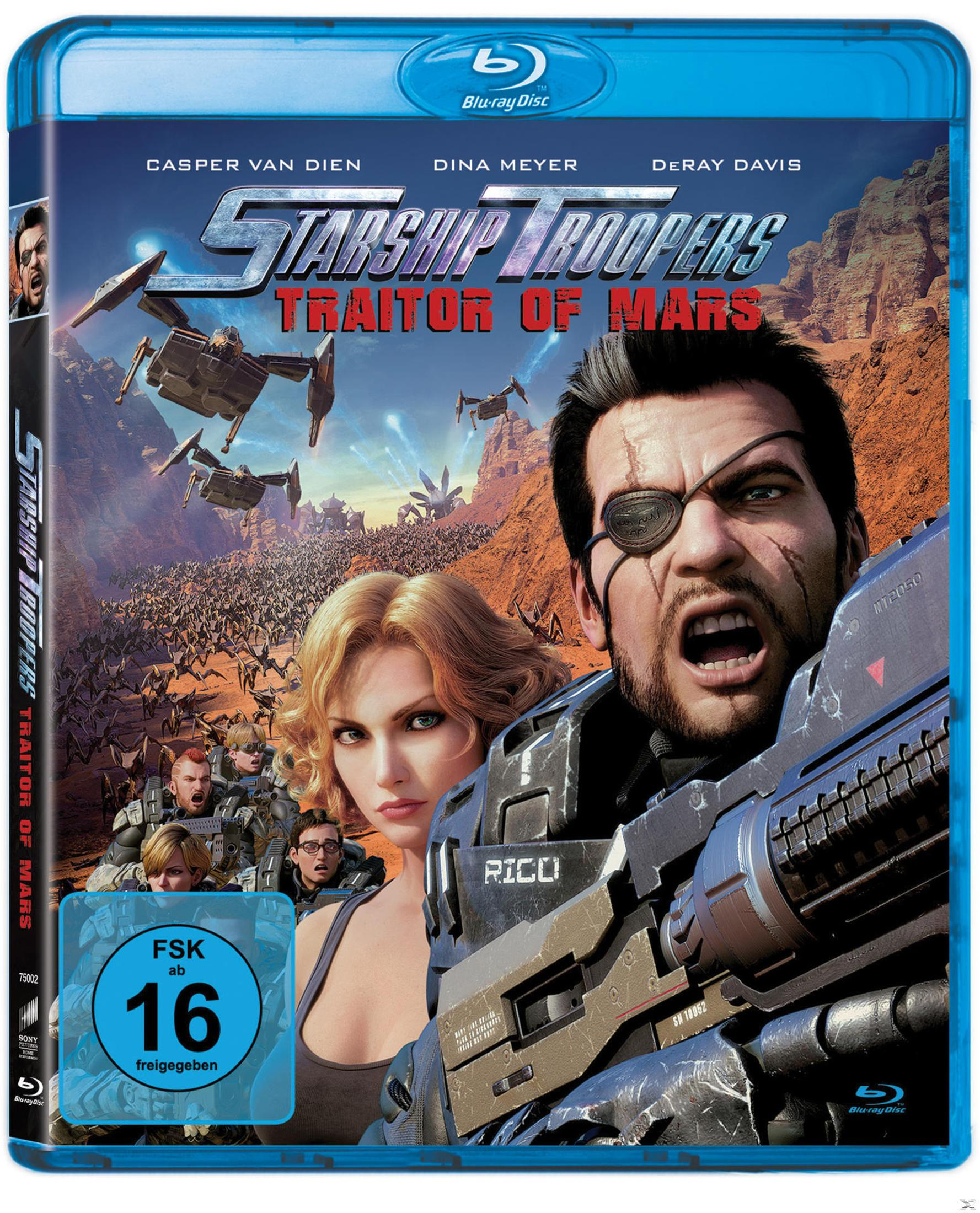 Starship Troopers: Traitor of Mars Blu-ray Hülle. Ein Mann mit Augenklappe, Soldaten und Aliens.
