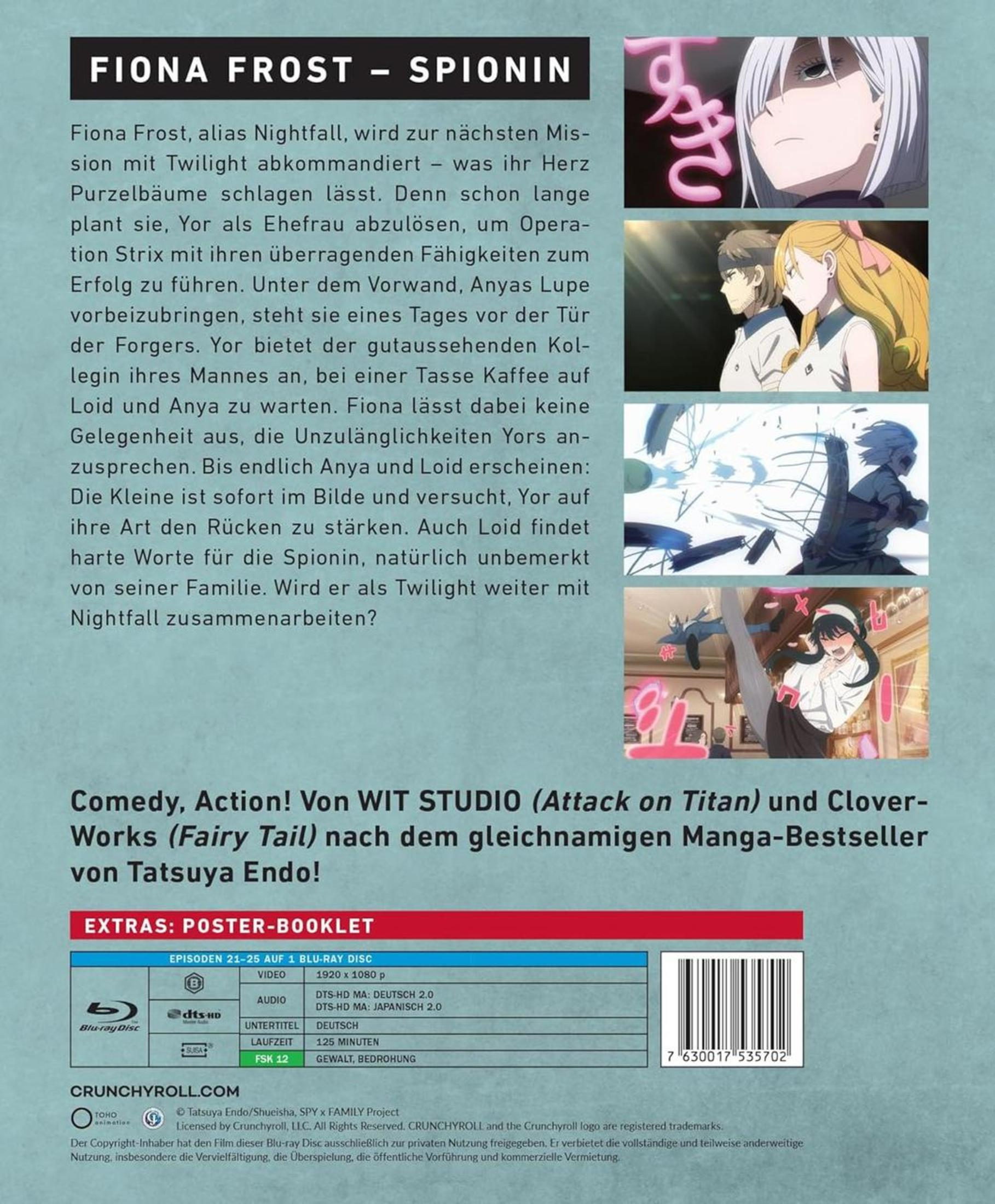 Jaquette DVD pour "Fiona Frost - Spionin", avec du texte et des images de personnages d'anime.