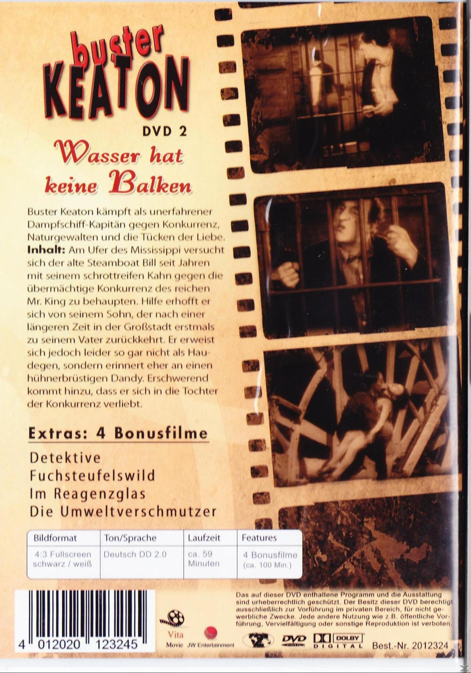 Buster Keaton DVD-Cover mit Text zum Film, Szenen und einem Schwarz-Weiß-Bild.