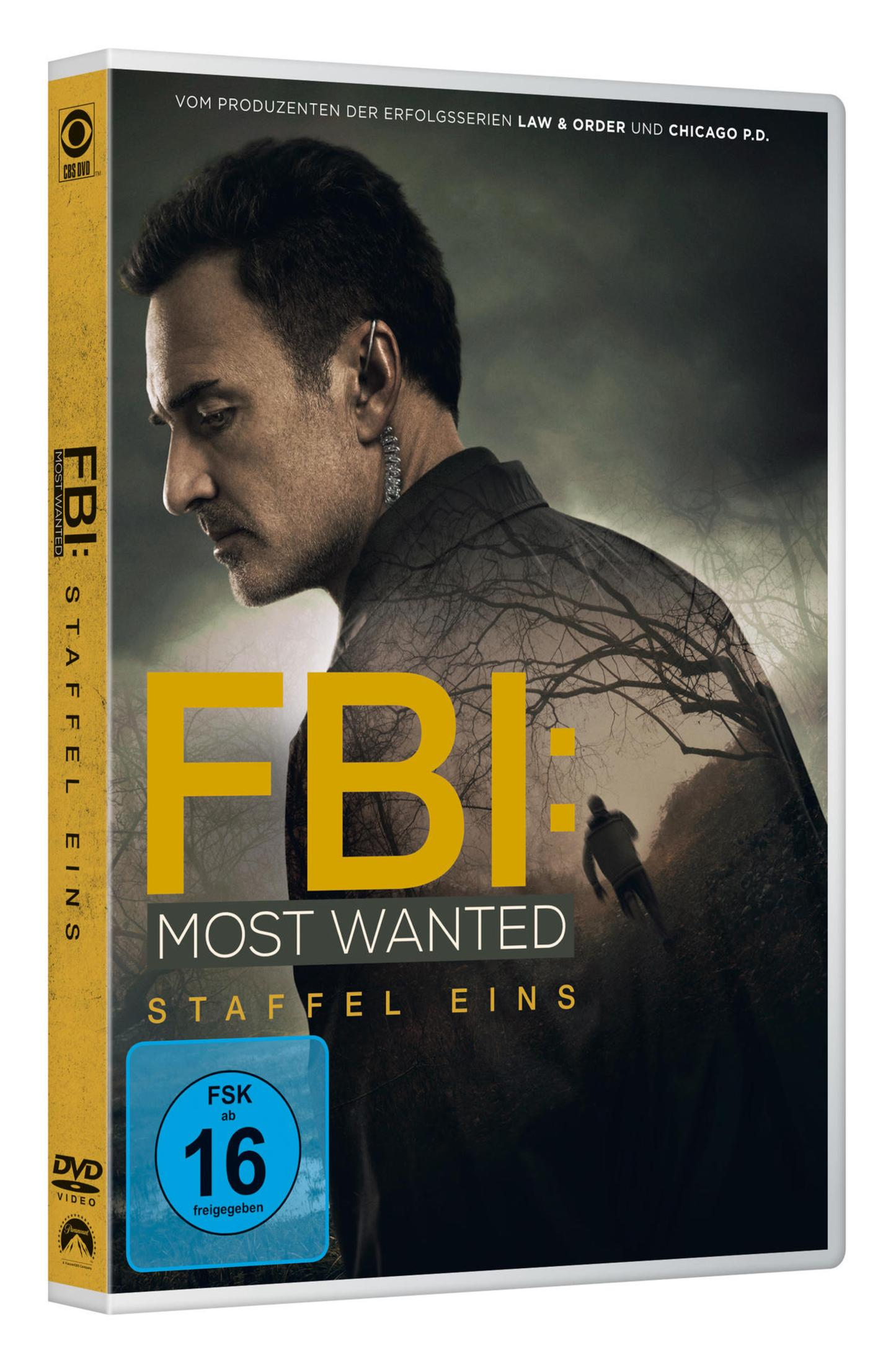 DVD-Hülle von FBI Most Wanted Staffel 1 mit einem Mann im Profil und Texten auf dem Cover.