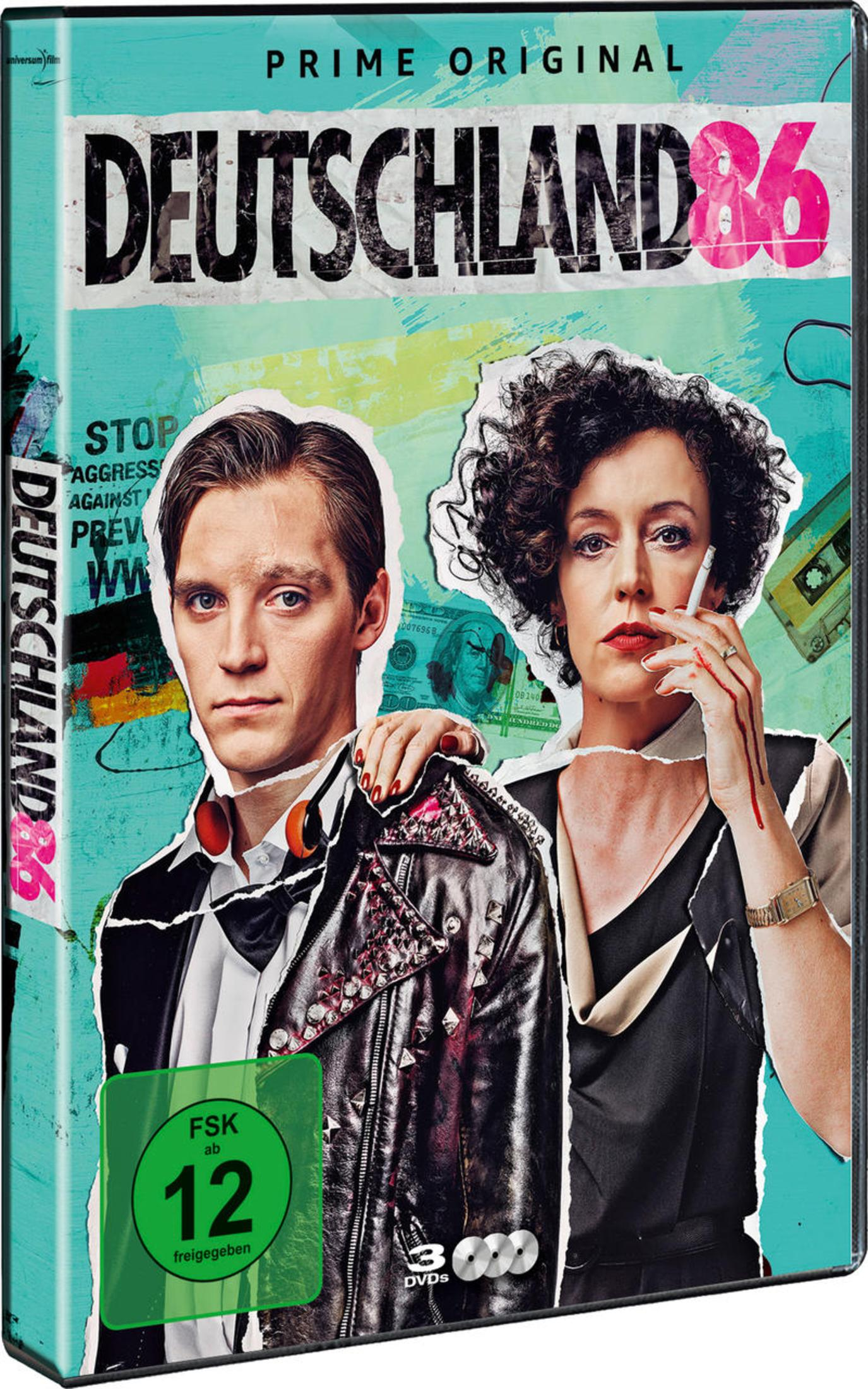 DVD-Cover von Deutschland 86 mit einem jungen Mann in Lederjacke und einer rauchenden Frau.