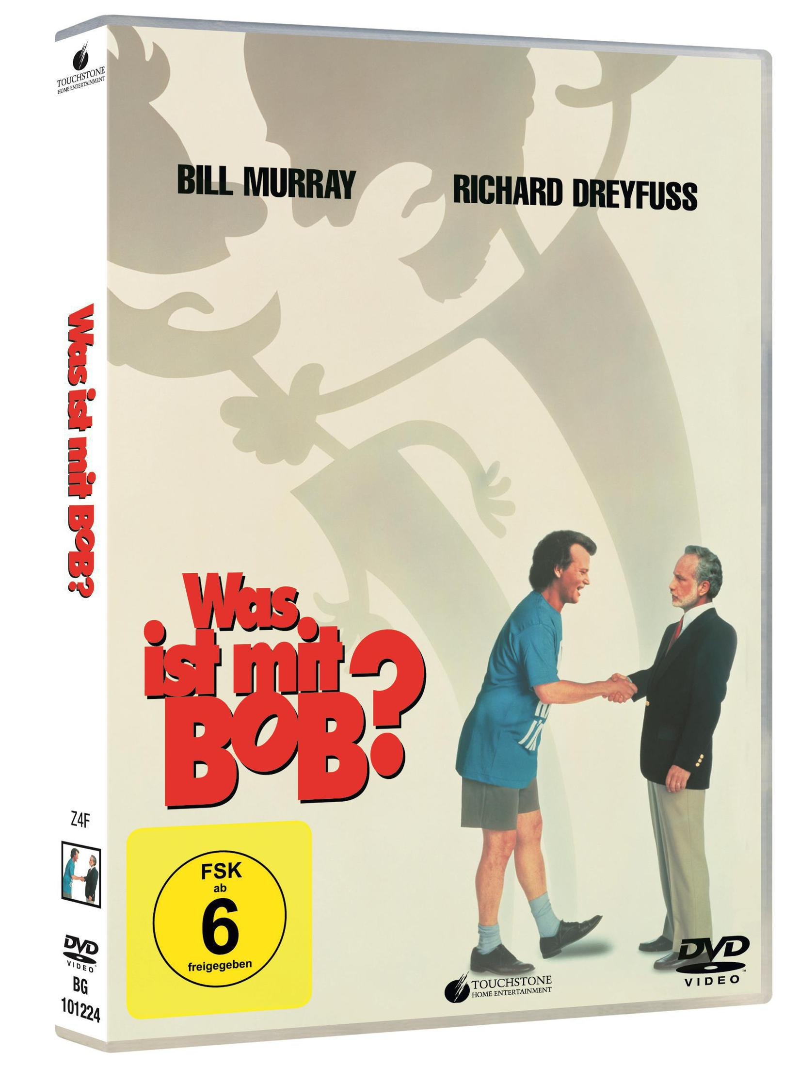 DVD-Cover des Films "Was ist mit Bob?" mit Bill Murray und Richard Dreyfuss, die sich die Hand geben.