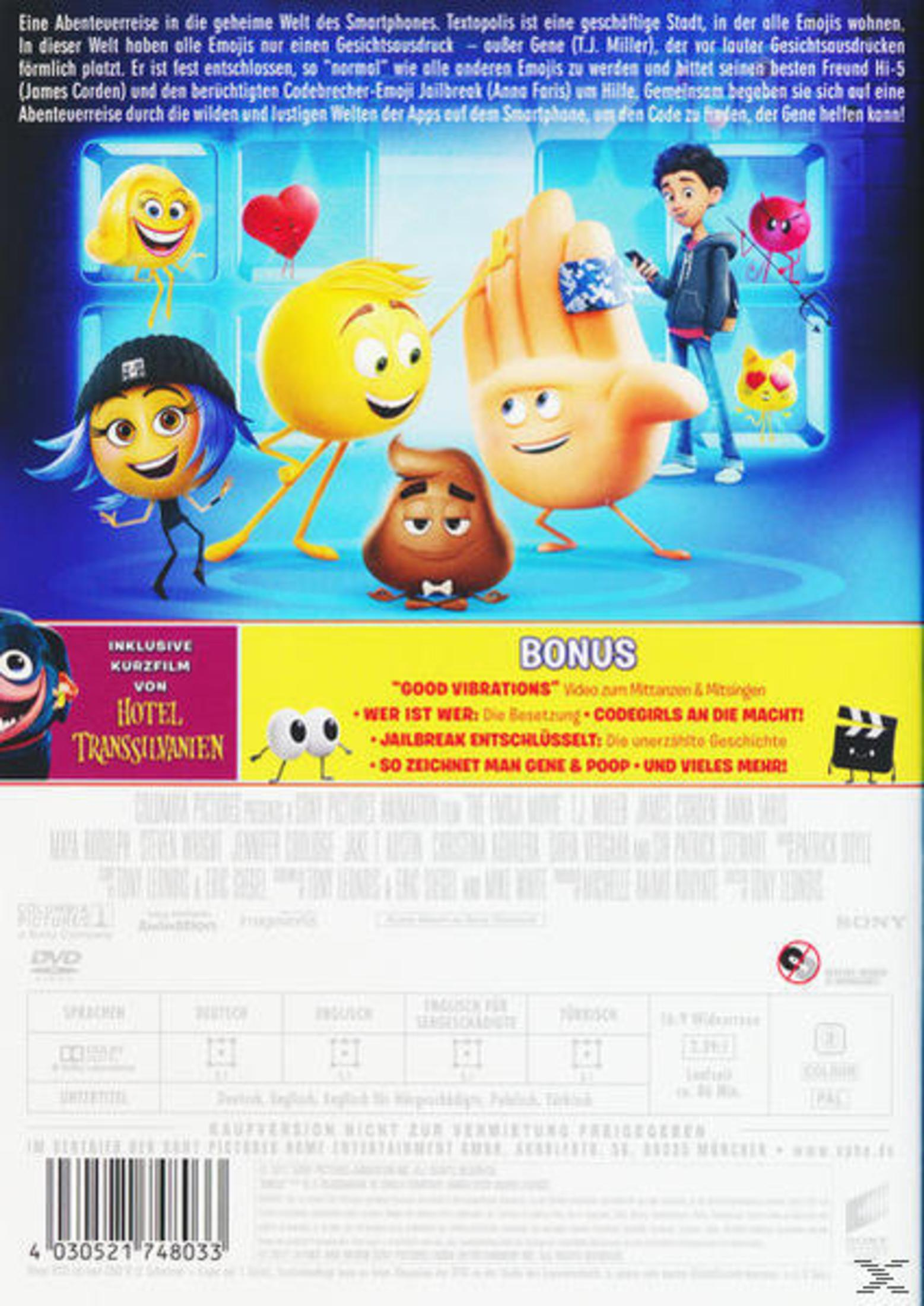 Couverture de DVD de film avec divers emojis et personnages. Texte en allemand.