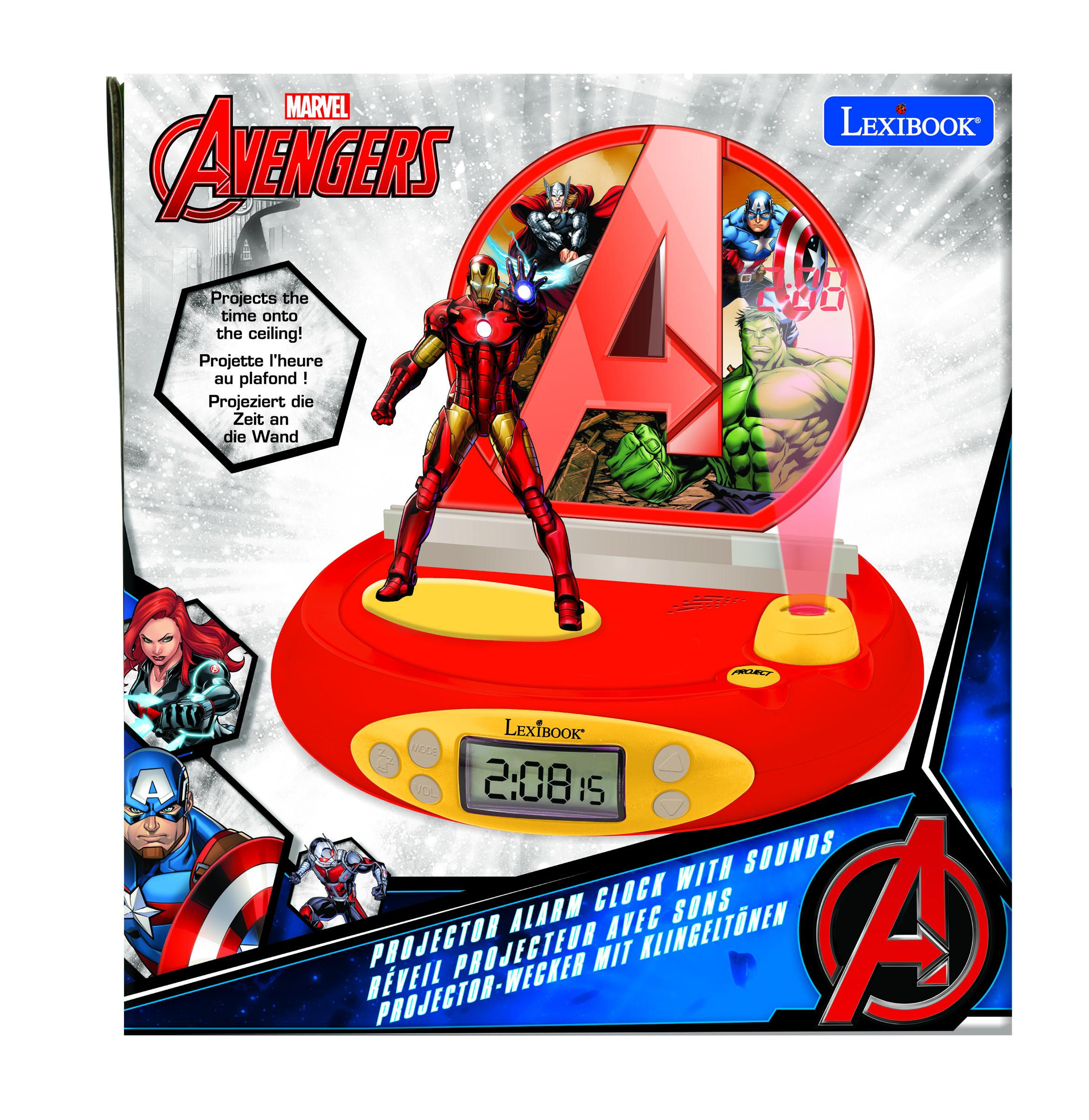 Sveglia Marvel Avengers, rossa con Iron Man e personaggi degli Avengers.
