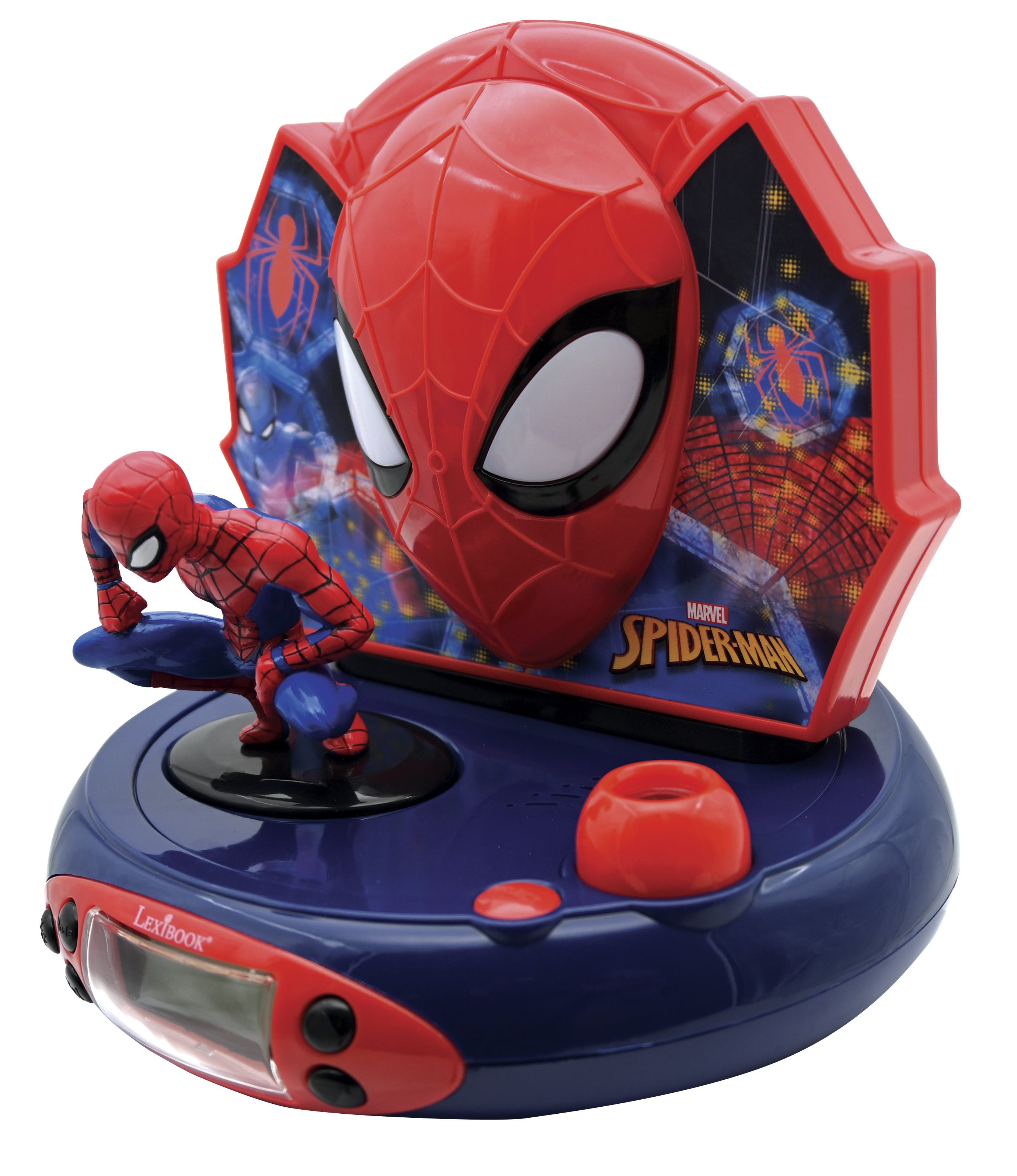 Reloj despertador temático de Spiderman con figura de Spiderman.