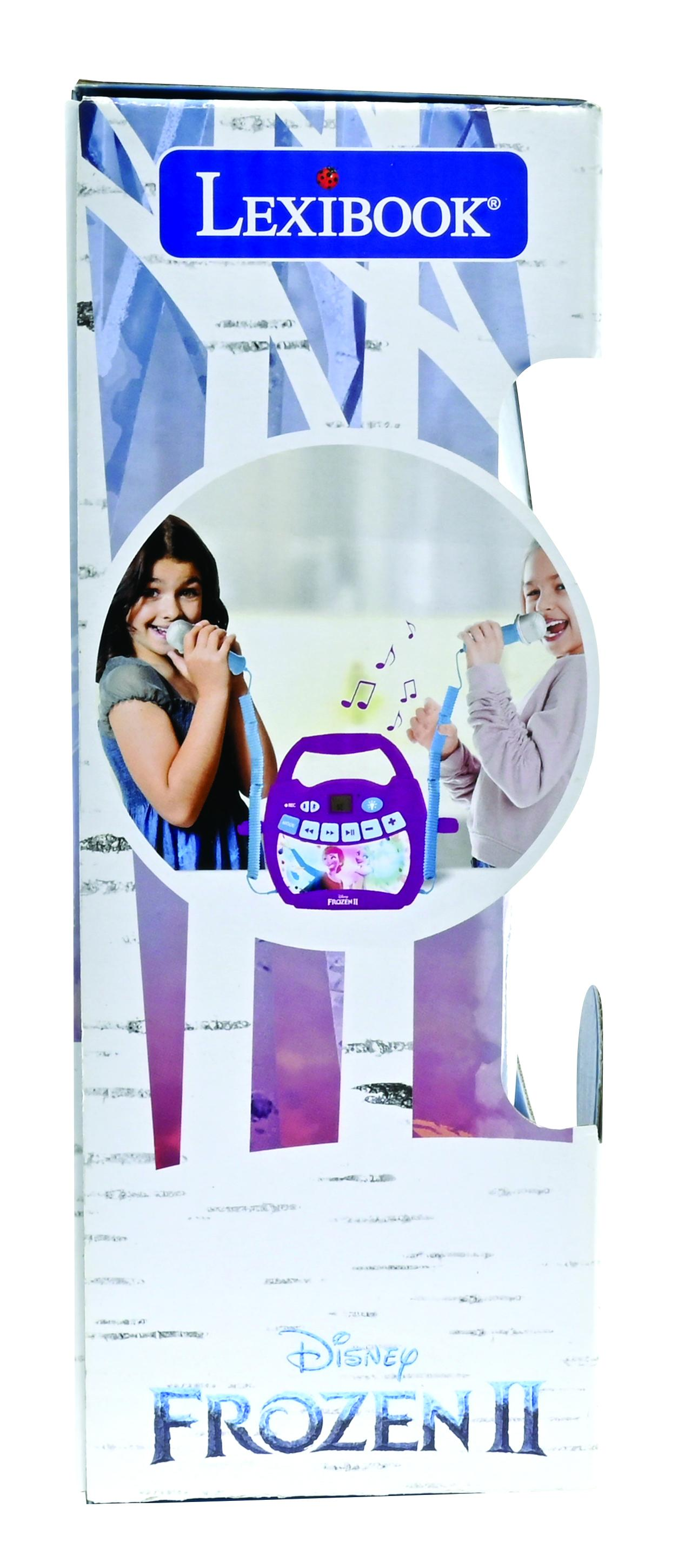 Una scatola per una macchina per karaoke con due ragazze che cantano nei microfoni.