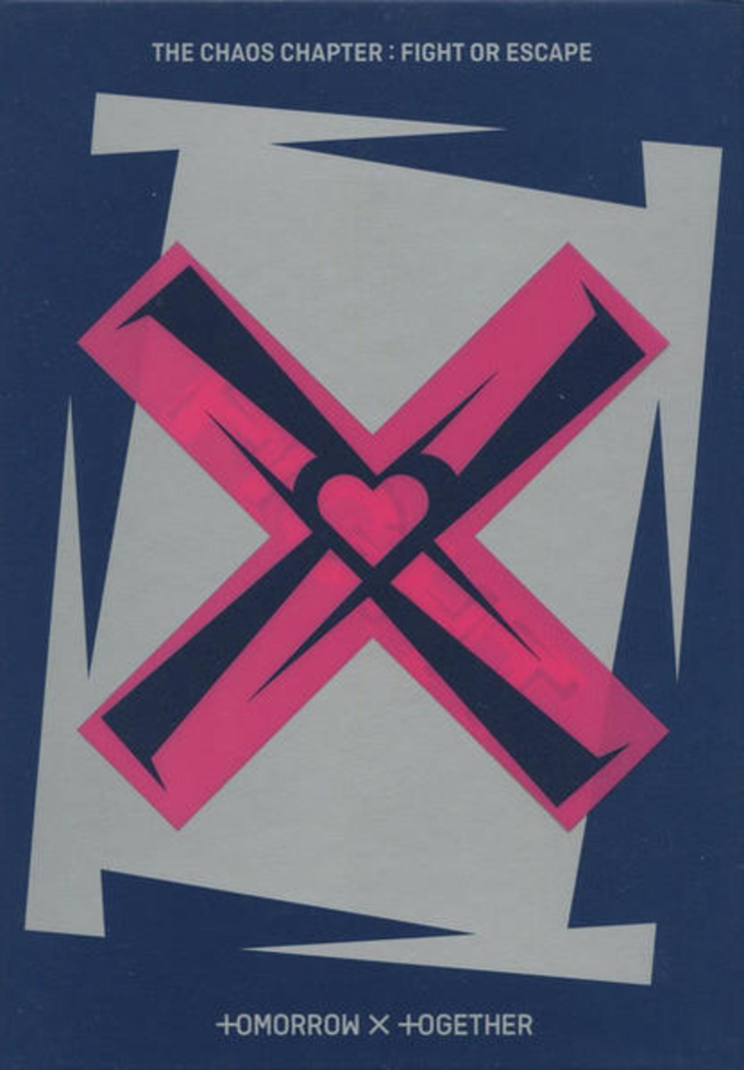 Pochette d'album, une forme de X rose sur fond bleu avec le nom du groupe.
