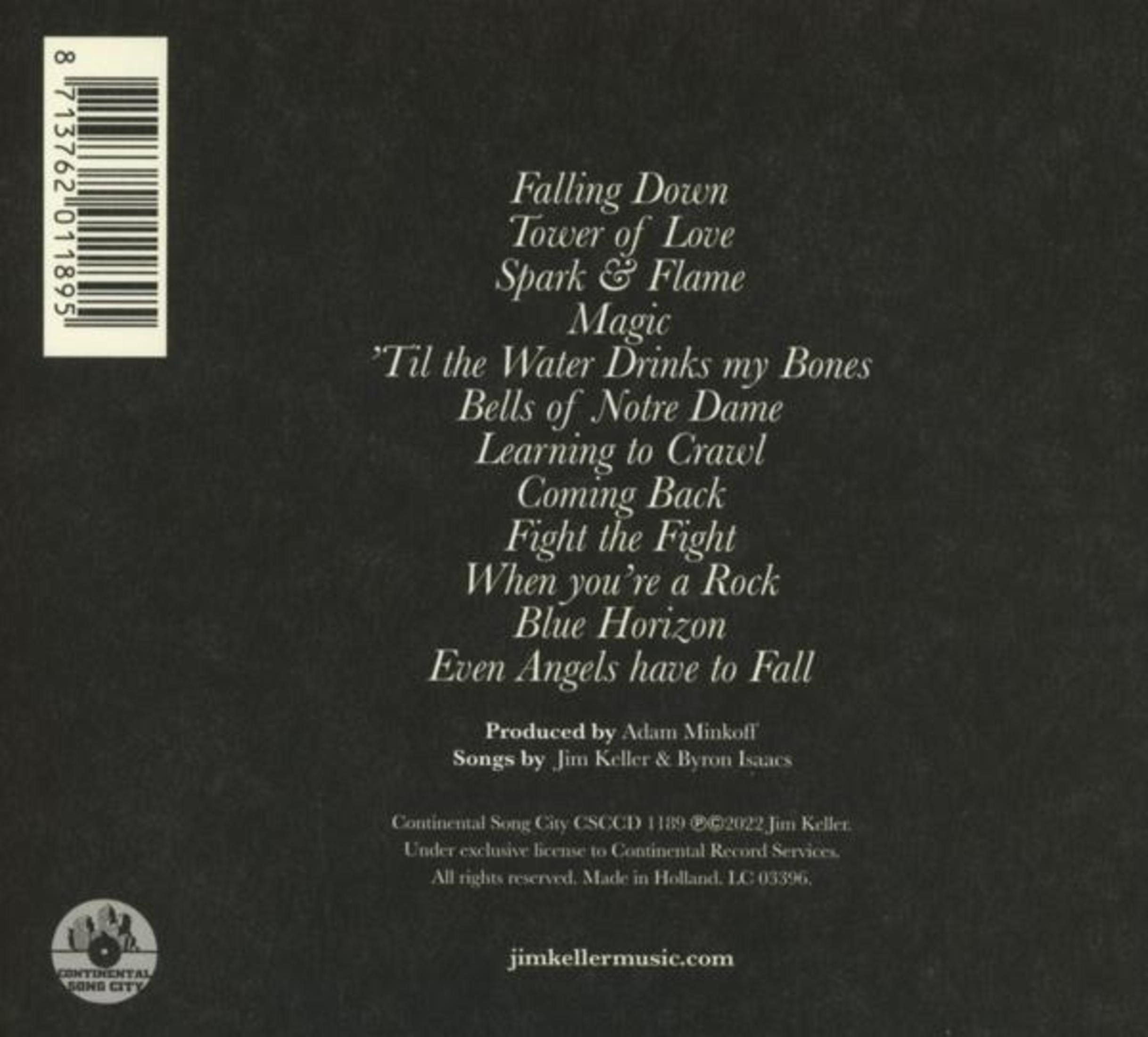 Album track list on a dark background. Text: Falling Down, Tower of Love, Spark & Flame, etc.