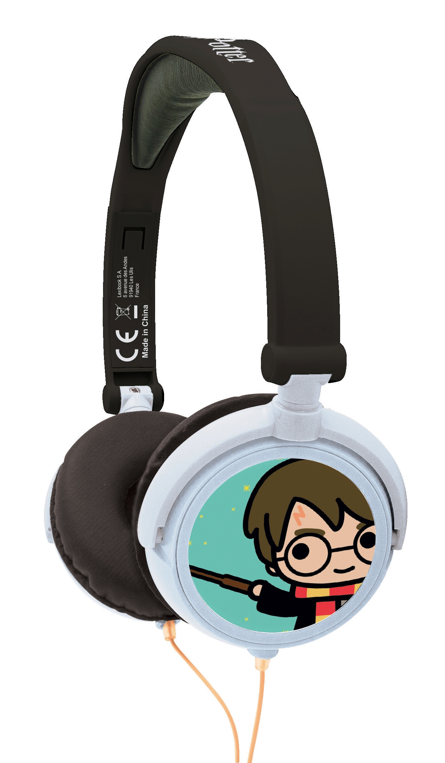 Auriculares de Harry Potter. Los auriculares tienen una imagen de dibujos animados de Harry Potter.