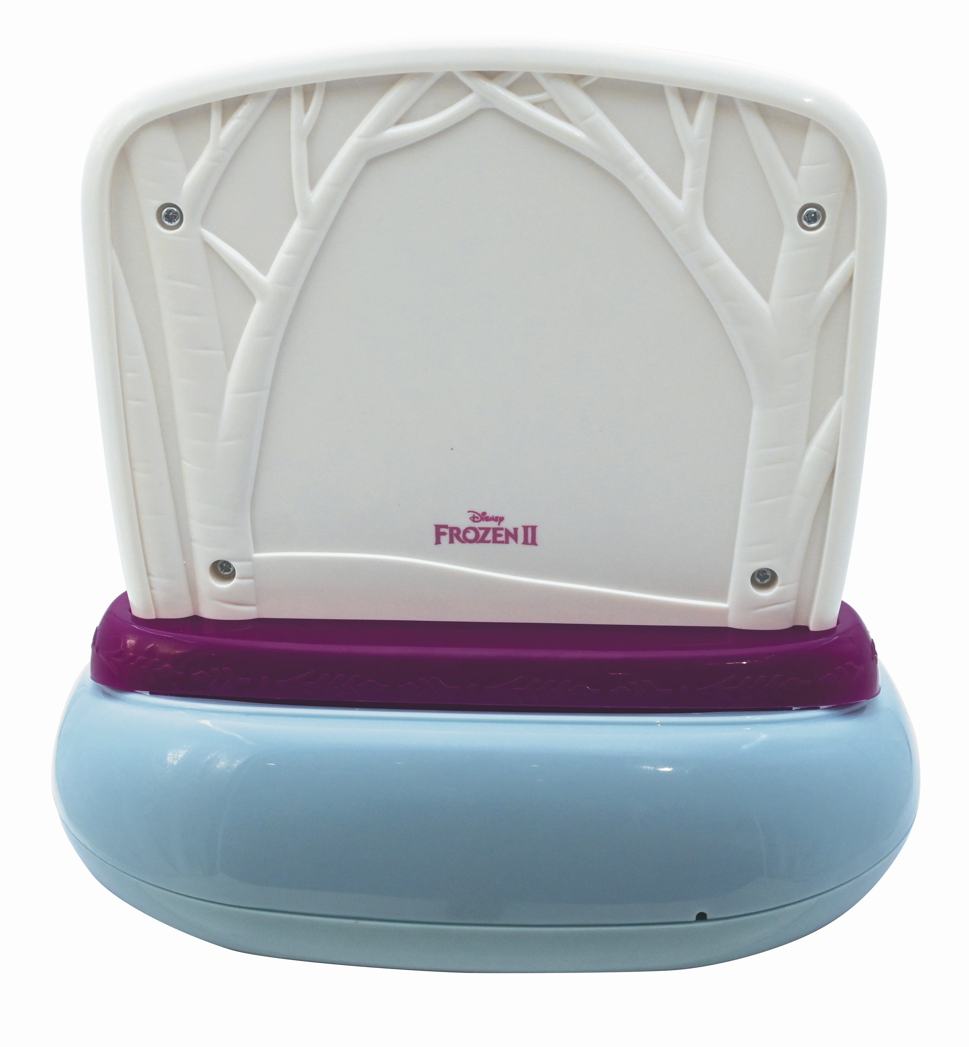 Juguete de tabla de dibujo Frozen II. Tablero blanco con árboles y base morada. Logotipo de Disney Frozen II visible.
