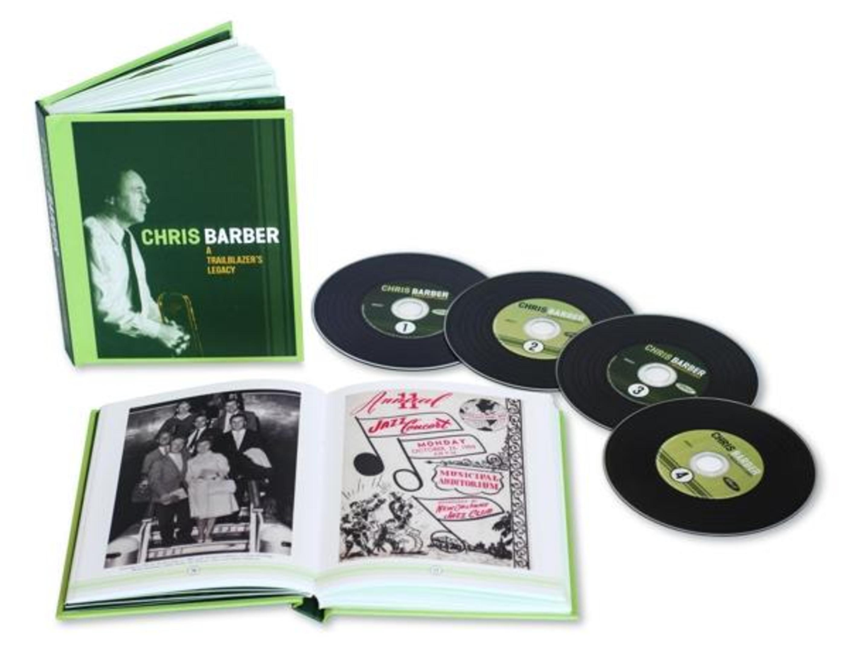 Boek en cd's. Boekomslag: Chris Barber, zwart-witfoto. Cd's: Chris Barber.