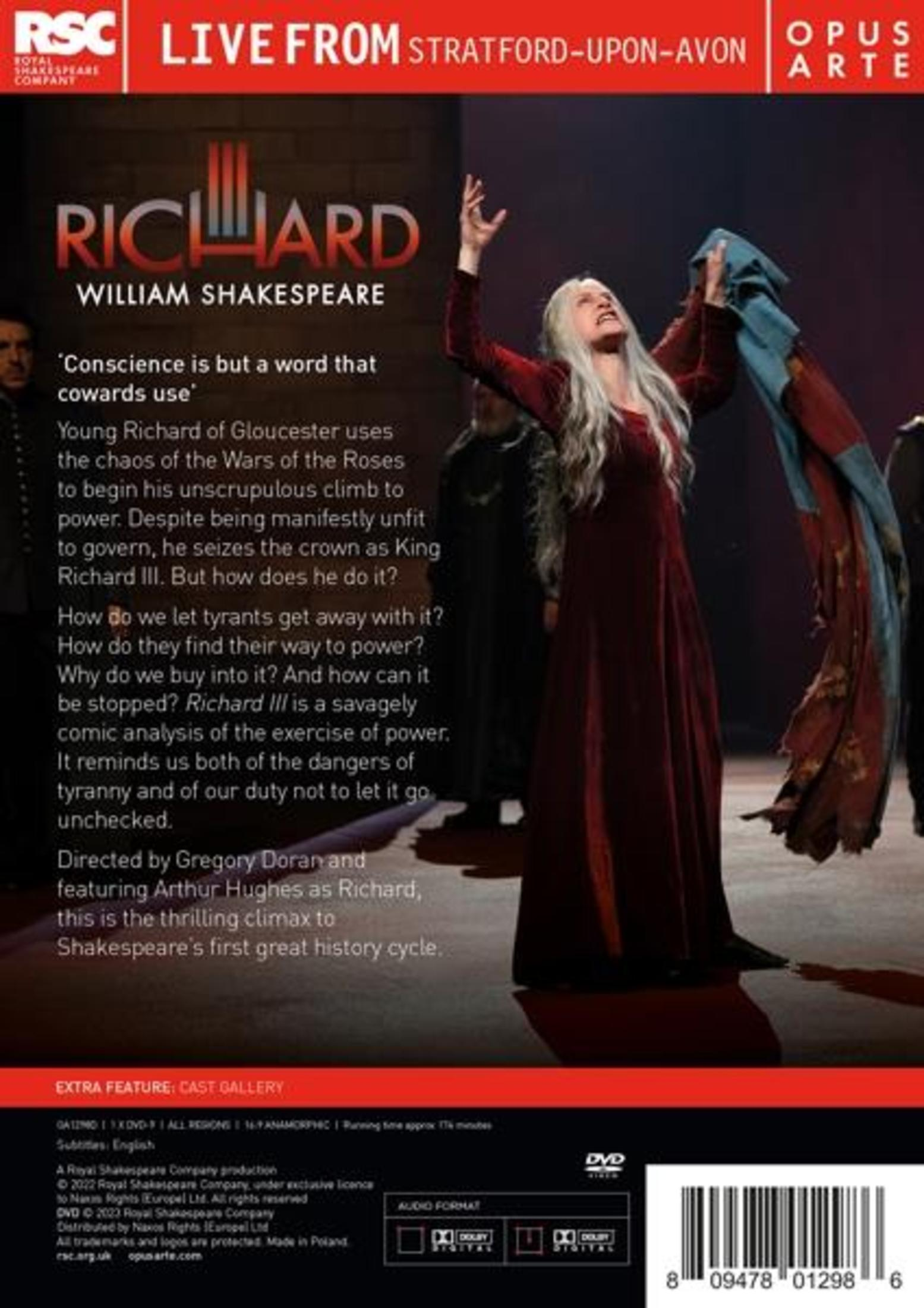 DVD cover with a woman in red, raising arms. Text: Richard, Live from Stratford-upon-Avon.