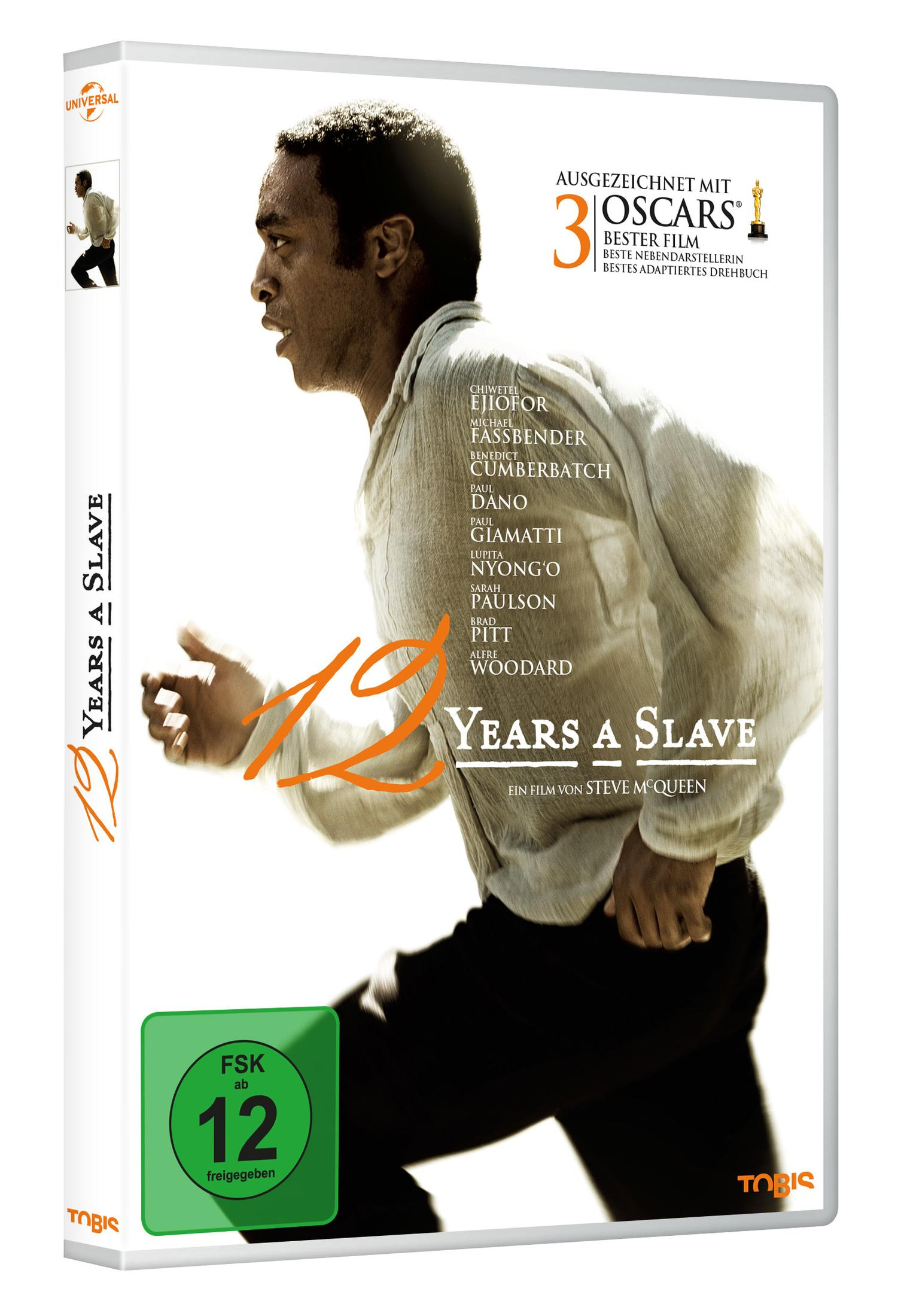 DVD-Cover von '12 Years a Slave' mit Oscar-Auszeichnung und FSK 12 Siegel.