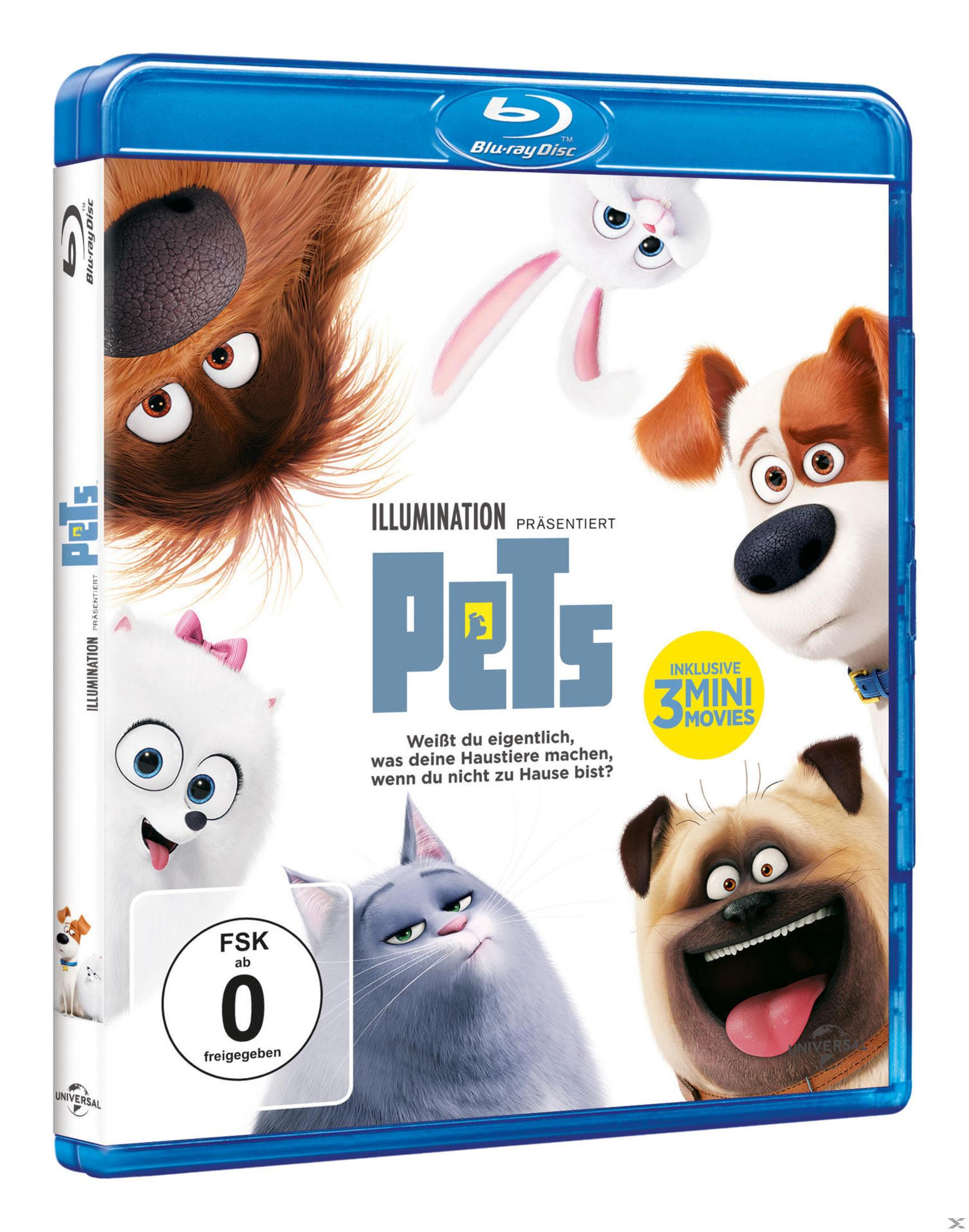 DVD-Cover für „Pets“ mit verschiedenen Zeichentierfiguren, die lächeln.