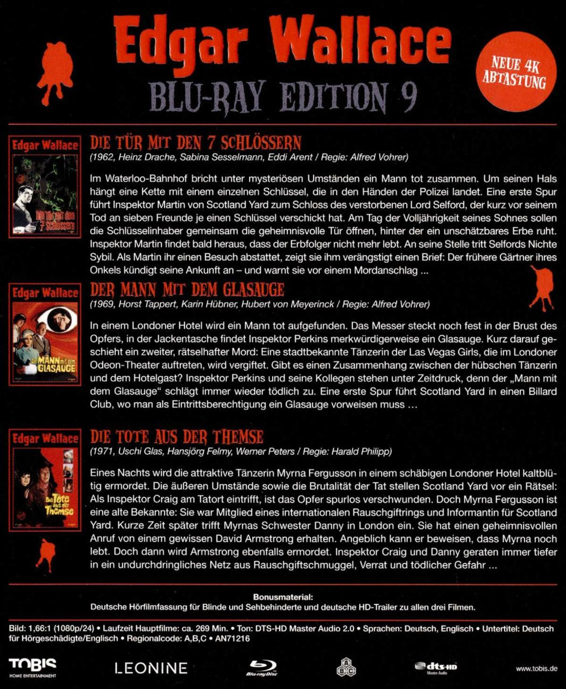 Die Rückseite einer Blu-ray-Hülle. Enthält deutschen Text über eine Kriminalgeschichte.