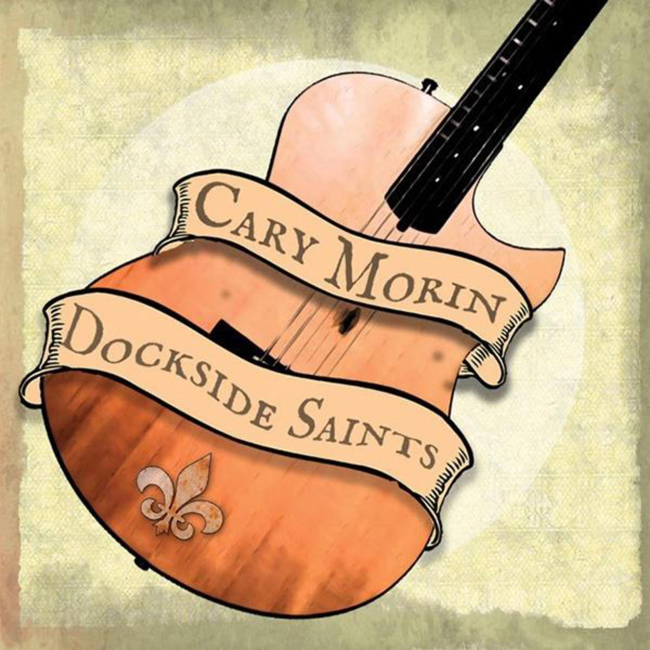 Albumhoes. Gitaar met Cary Morin en Dockside Saints banner. Achtergrond: beige met getextureerde cirkel.