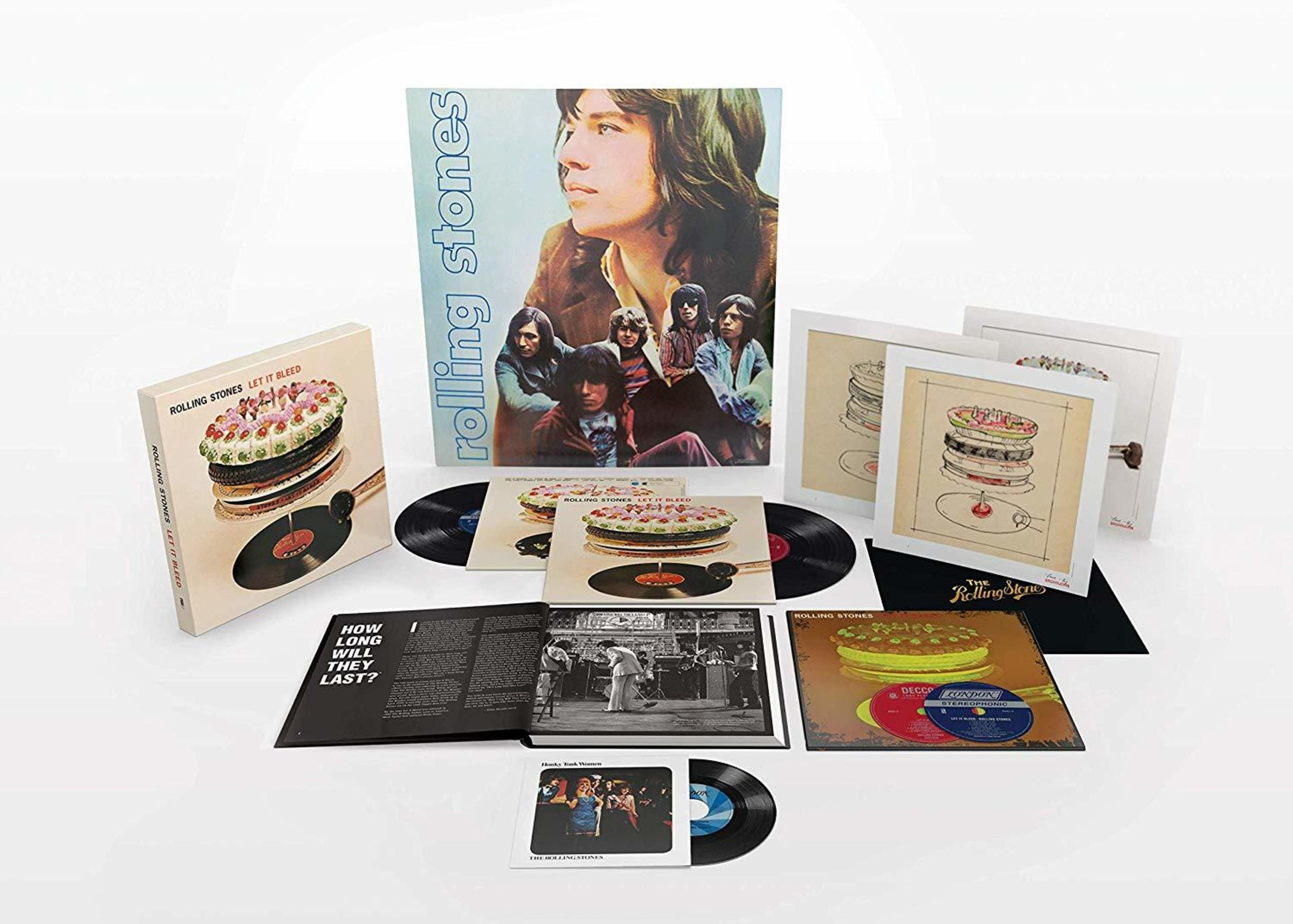 Box set Rolling Stones Let It Bleed con dischi, libro e stampe.