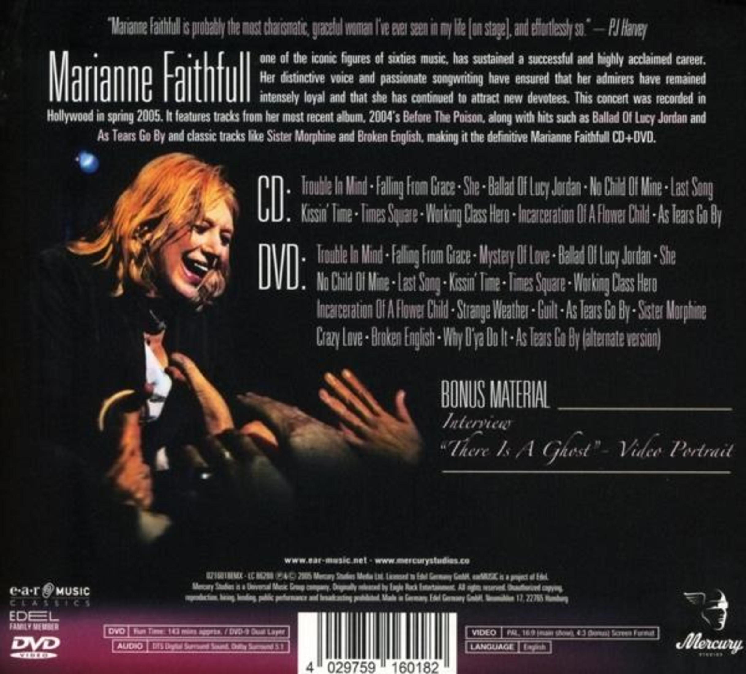 Albumhoes met Marianne Faithfull en songtekst. Achtergrond is zwart.