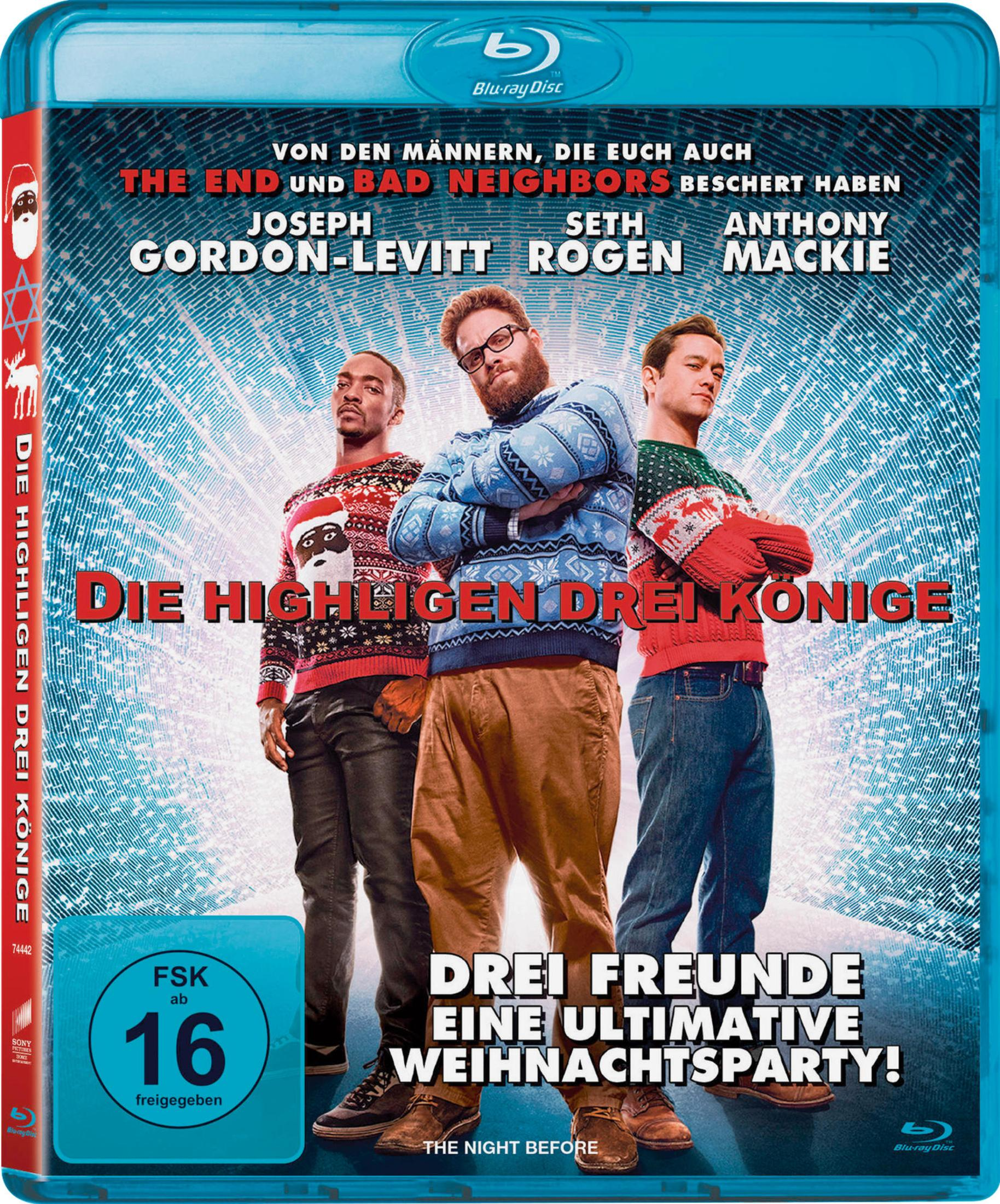 Blu-ray-Disc-Cover: Drei Männer in hässlichen Pullovern. Titel: Die Heiligen Drei Könige. Text: The Night Before.
