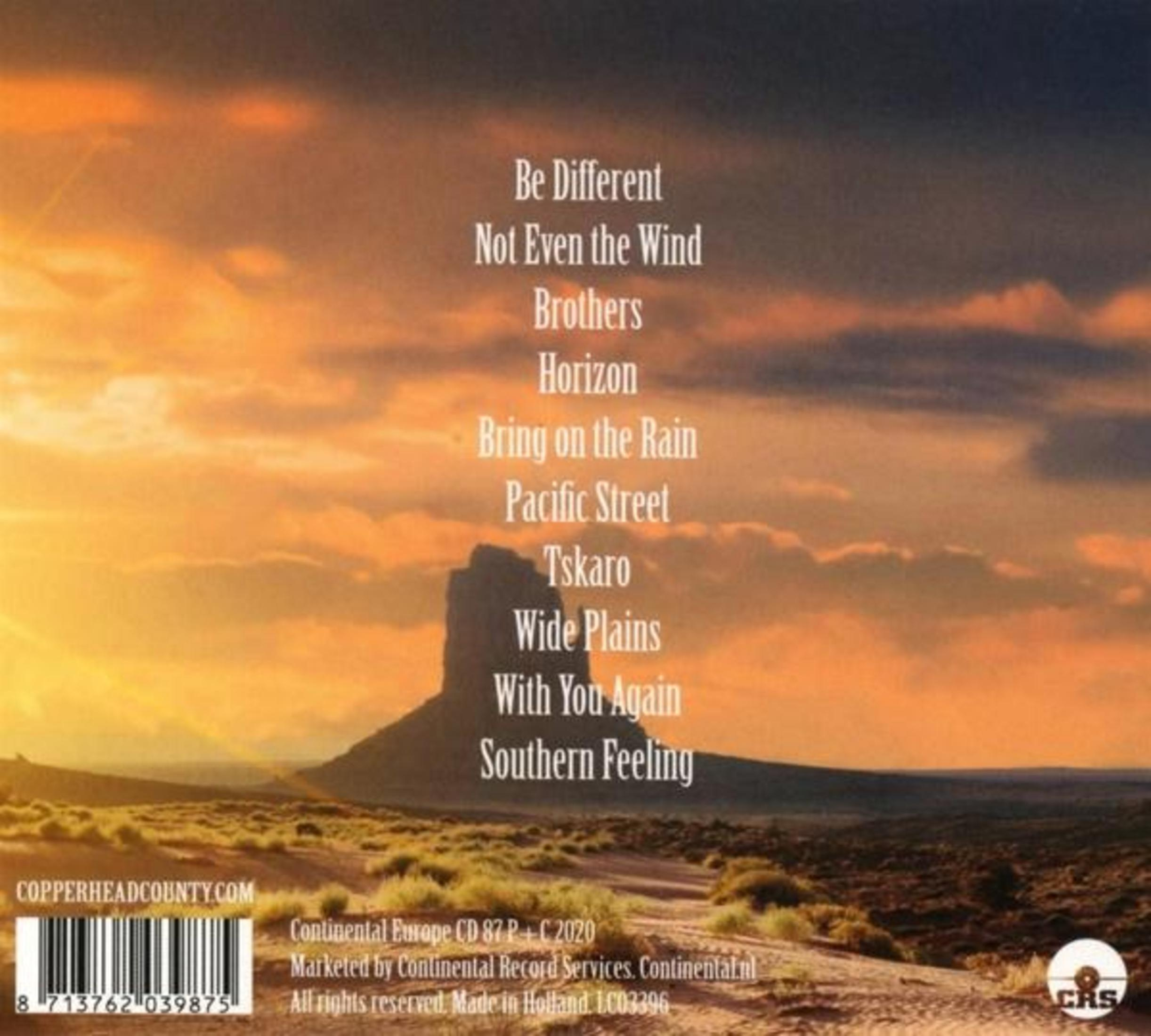 Album cover with a sunset and a mountain.